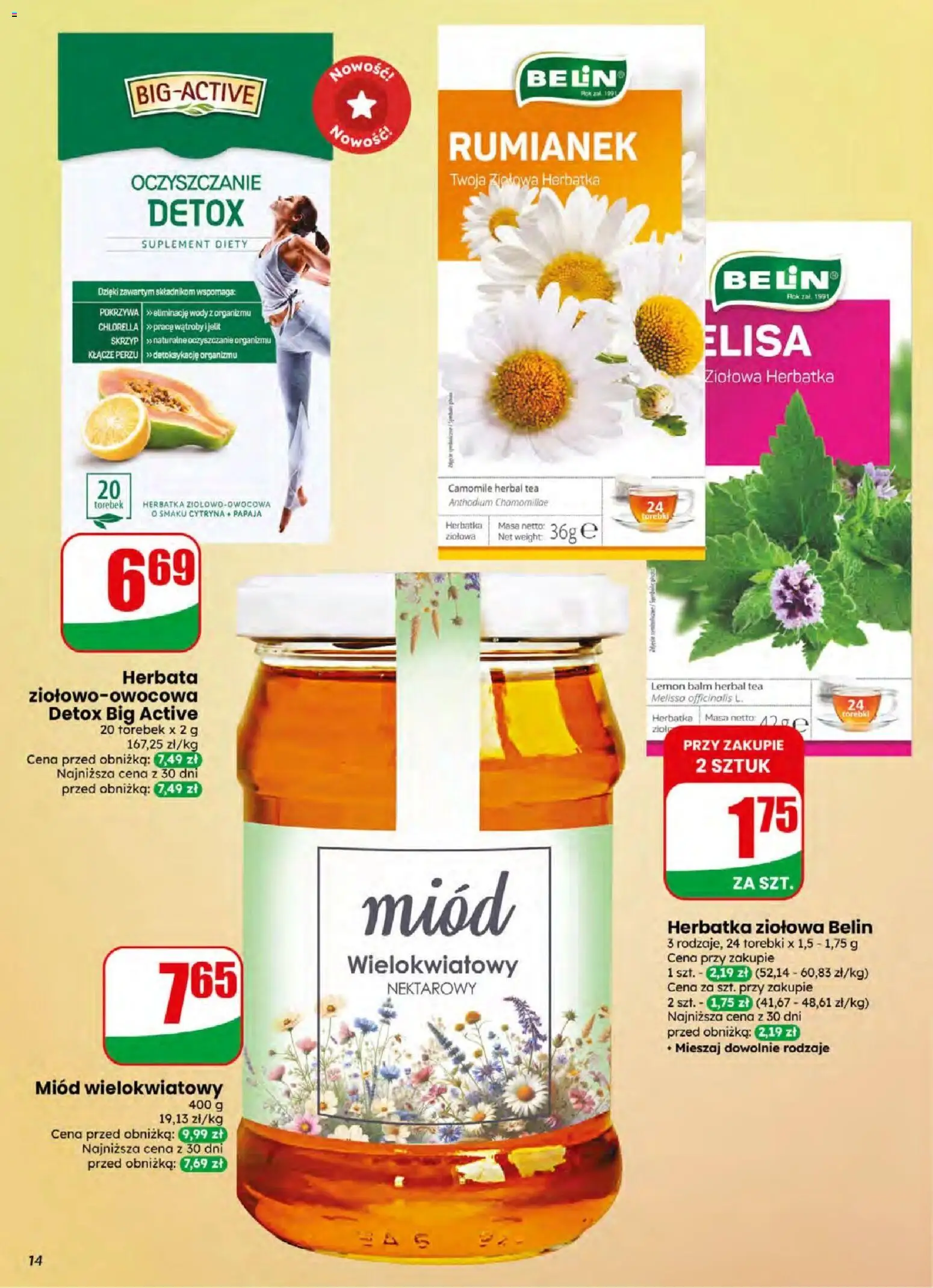 Dino gazetka od 15.04.2026 | Strona: 14 | Produkty: Cytryna, Miód, Papaja, Torebki