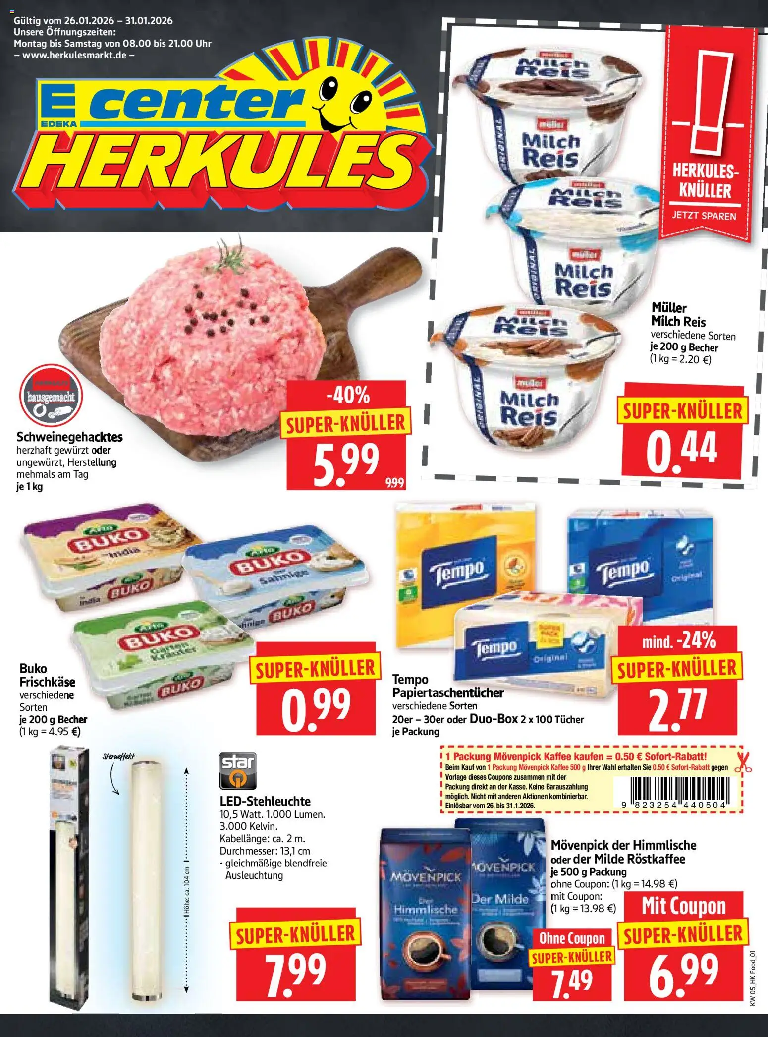 HERKULES Prospekt 	 – gültig ab 26.01.2026 | Seite: 1 | Produkte: Milch, Kaffee, Tempo, Reis
