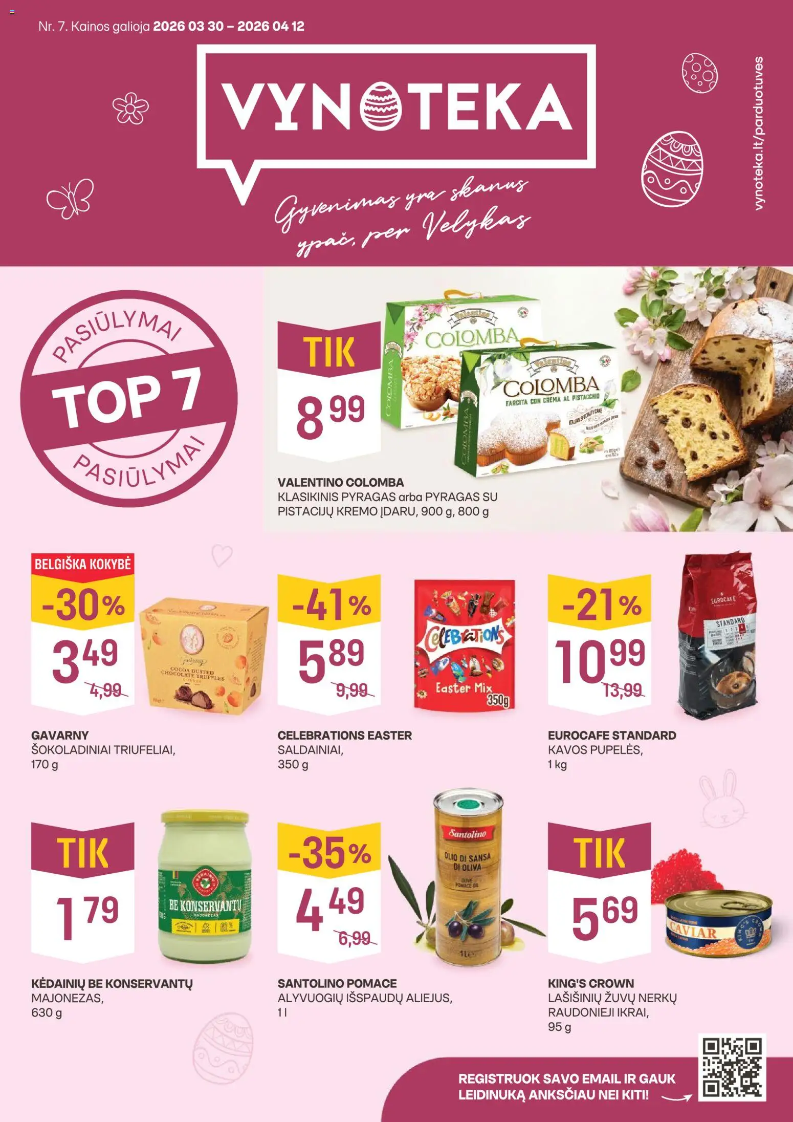 VYNOTEKA akcijos nuo 30.03.2026 | Puslapis: 1 | Prekių: Pupelės, Kavos pupelės, Pyragas
