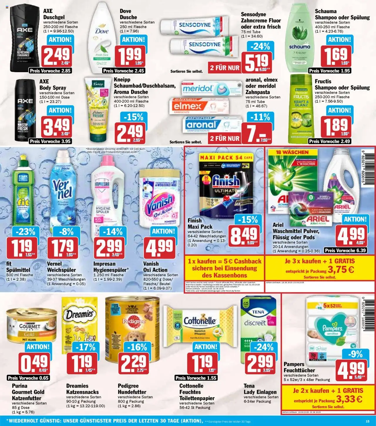HIT - Bayern - gültig ab dem 18.08.2025 | Seite: 15 | Produkte: Dusche, Pampers, Shampoo, Spülung
