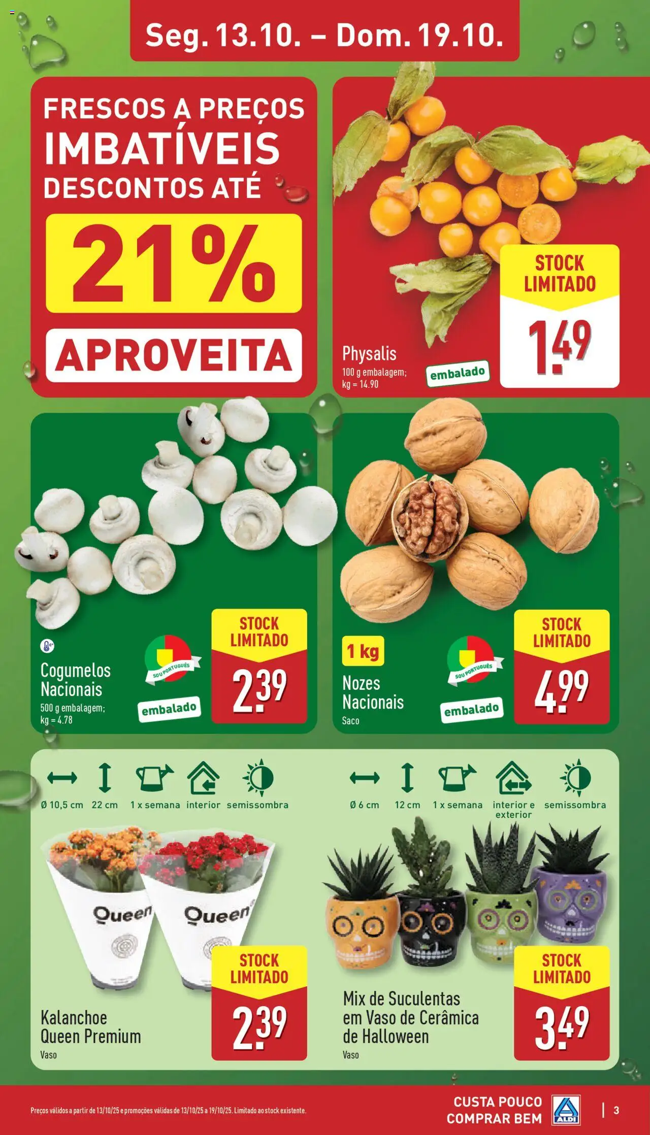 Aldi folheto │ válido de 13.10.2025 | Página: 3 | Produtos: Vaso, Cogumelos, Nozes