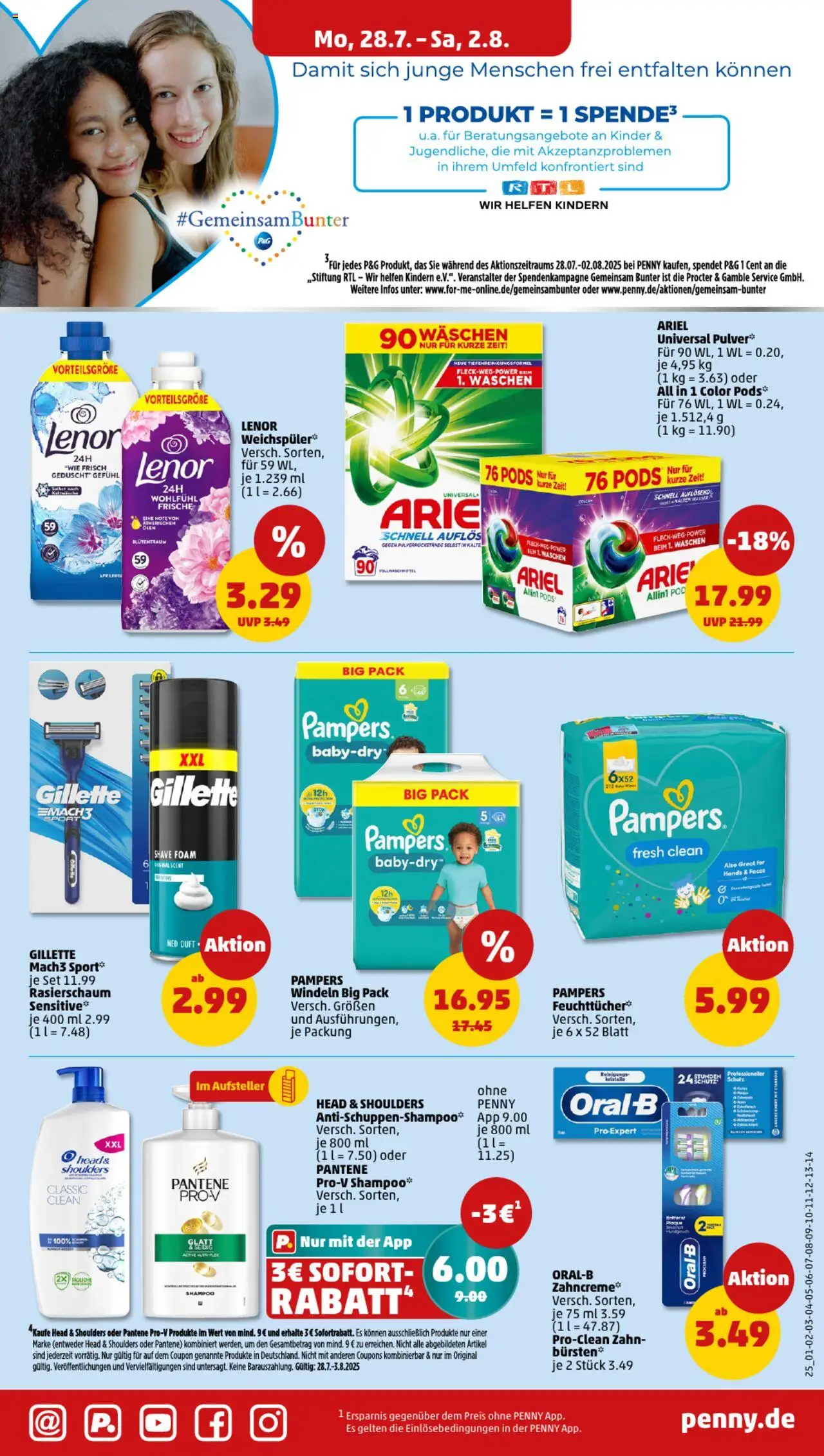 Penny Prospekt 	 - gültig ab dem 28.07.2025 | Seite: 25 | Produkte: Lenor, Pampers, Wasser, Weichspüler