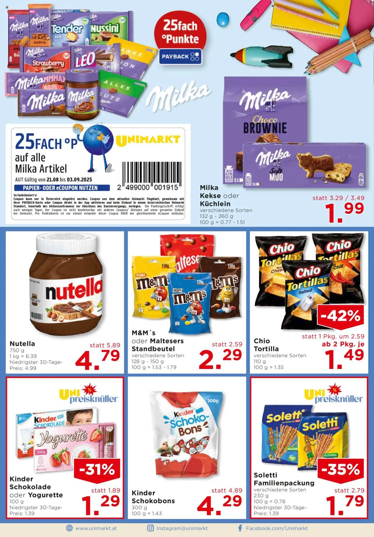 Unimarkt Salzburg gültig ab 20.08.2025 | Seite: 14 | Produkte: Kekse, Schokolade