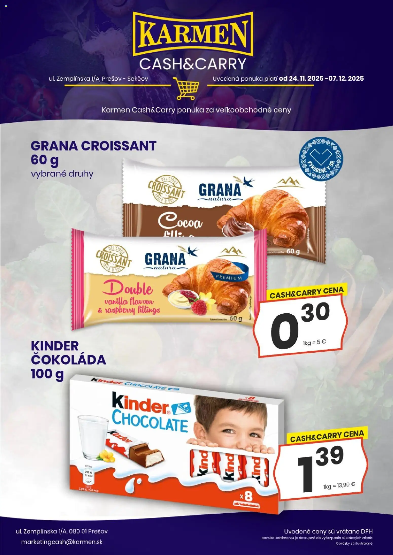 Nové KARMEN CBA akcie – leták je platný od 24.11.2025 | Strana: 5 | Produkty: Croissant, Kinder, Čokoláda