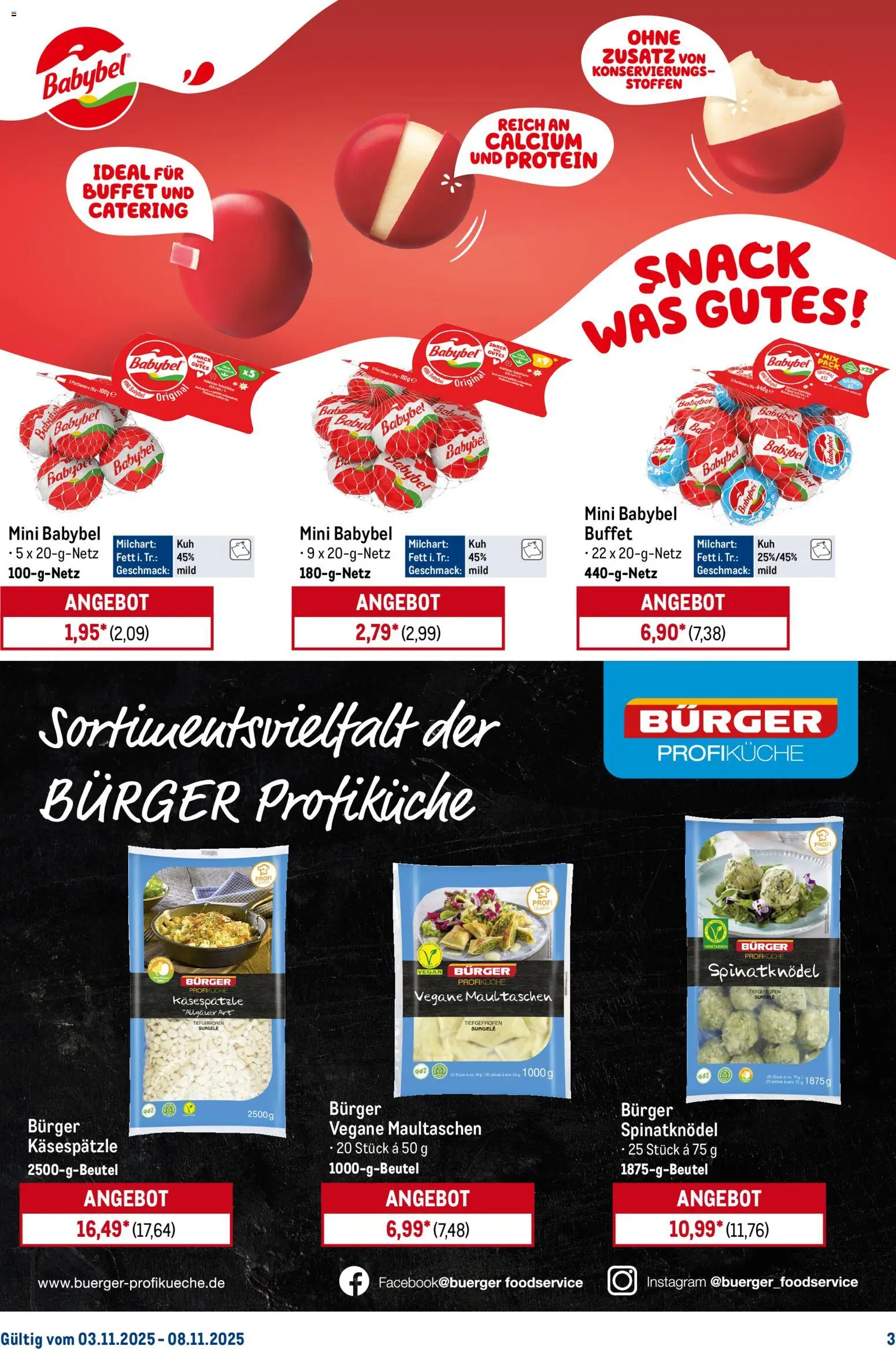 Metro Starke Marken – gültig ab 03.11.2025 | Seite: 3 | Produkte: Burger, Babybel, Maultaschen