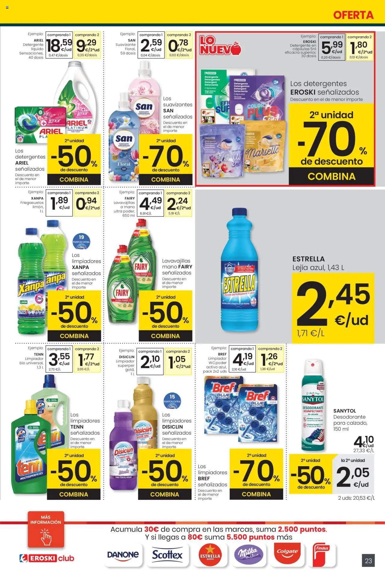 Eroski - Precio más bajo Center │ válido desde el 16.10.2025 | Página: 23 | Productos: Desodorante, Detergente, Ropa, Suavizante