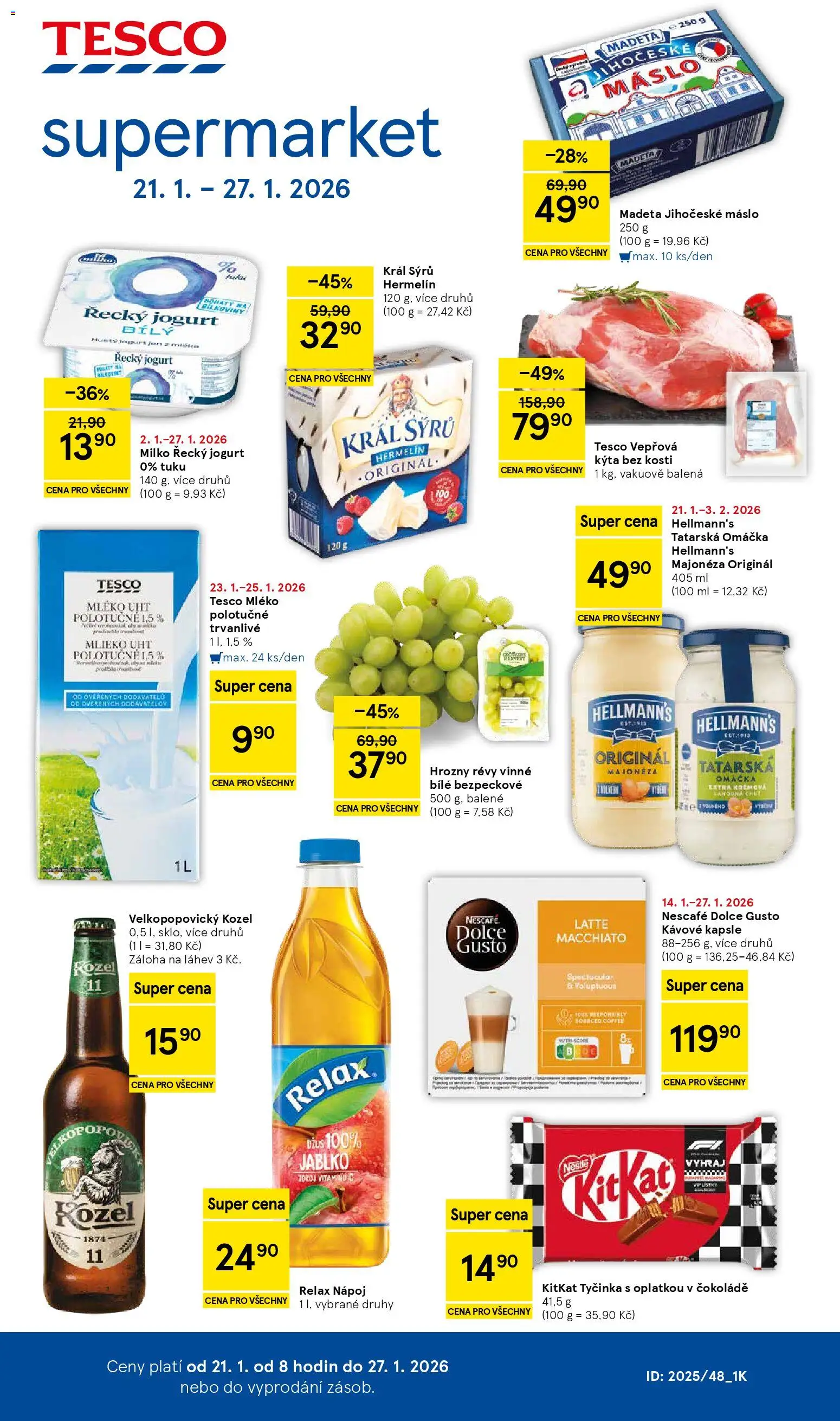 Tesco leták - Supermarket od 21.01.2026 | Strana: 1 | Produkty: Jogurt, Hermelín, Majonéza, Jihočeské máslo