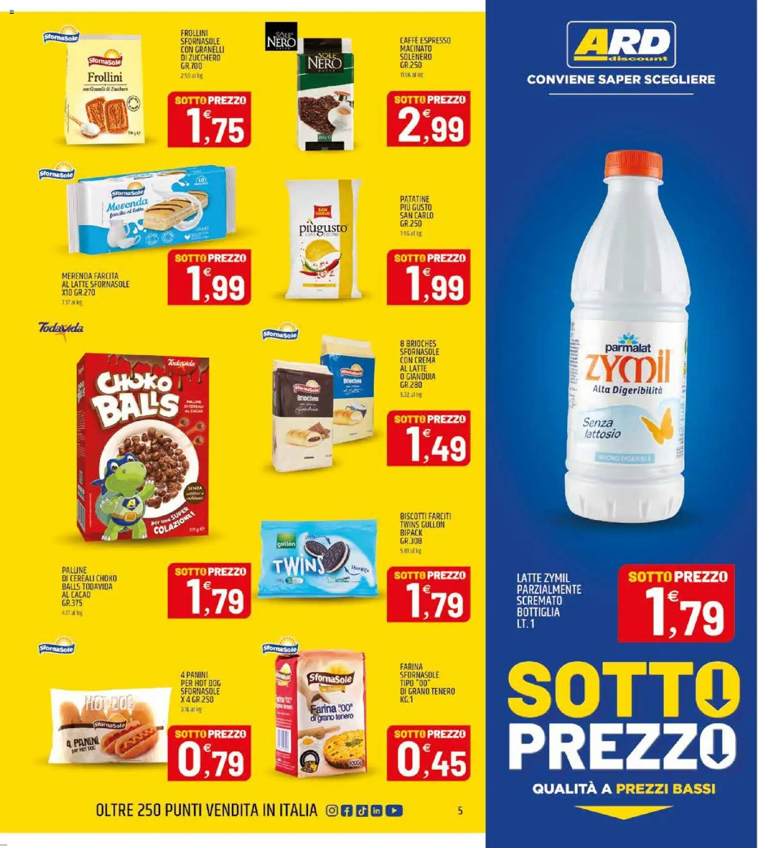 Volantino ARD Discount del 12.01.2026 | Pagina: 5 | Prodotti: Crema, Cereali, Bottiglia, Macinato