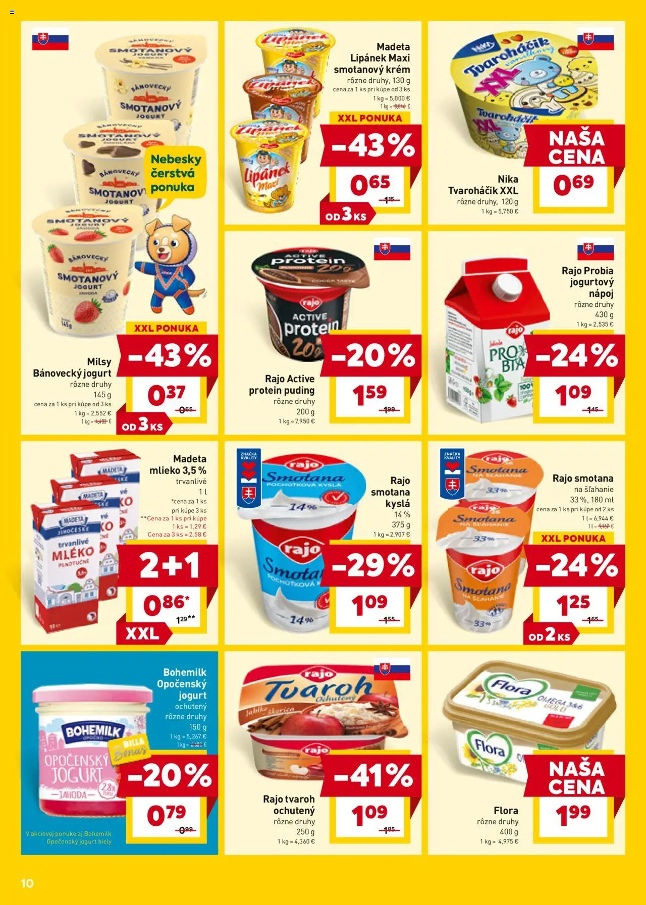 Nové Billa akcie – leták je platný od 24.09.2025 | Strana: 10 | Produkty: Jogurt, Puding, Tvaroh, Flora