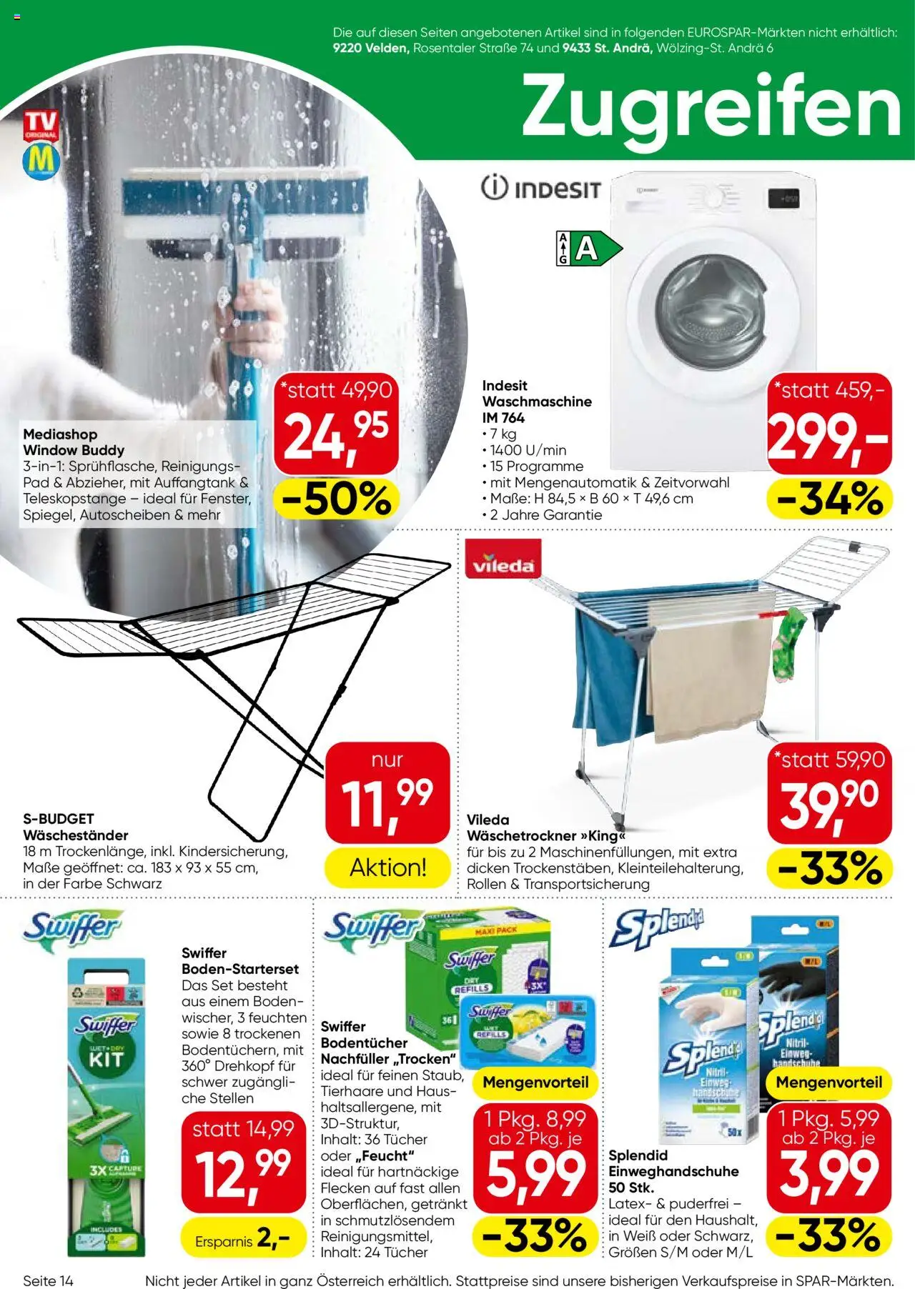 Eurospar Flugblatt - Kärnten gültig ab 14.08.2025 | Seite: 14 | Produkte: Handschuhe, Waschmaschine