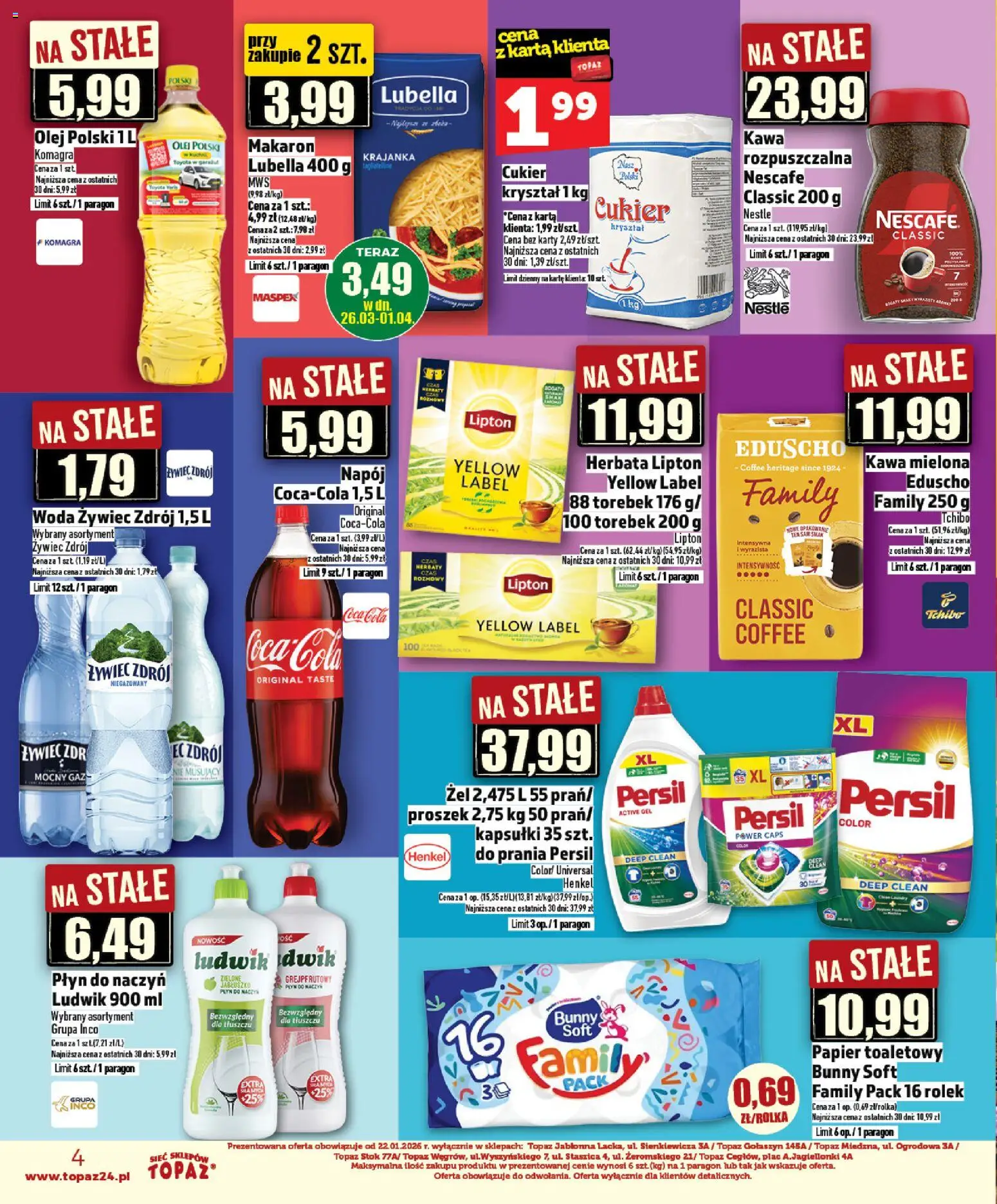 Topaz gazetka - Ceny małe na stałe od 26.03.2026 | Strona: 4 | Produkty: Papier toaletowy, Persil, Kawa rozpuszczalna, Herbata
