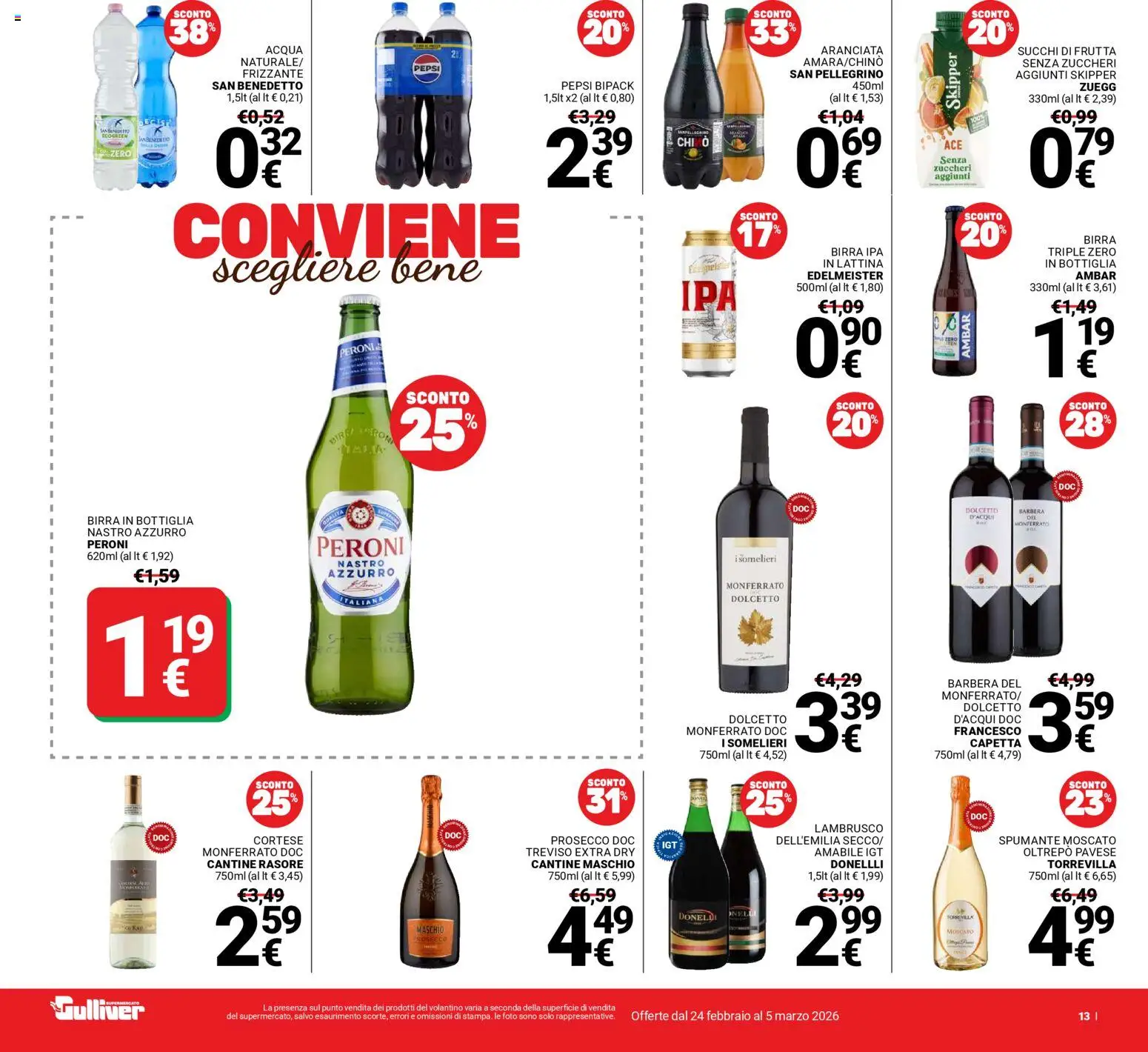 Volantino Gulliver del 24.02.2026 | Pagina: 13 | Prodotti: Birra, Prosecco, Frutta, Bottiglia
