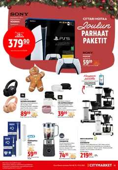K-Citymarket-mainoslehti voimassa 15.12.2025 alkaen | Sivu: 19 | Tuotteet: Kahvinkeitin, Kuulokkeet, Pelikonsoli, Playstation