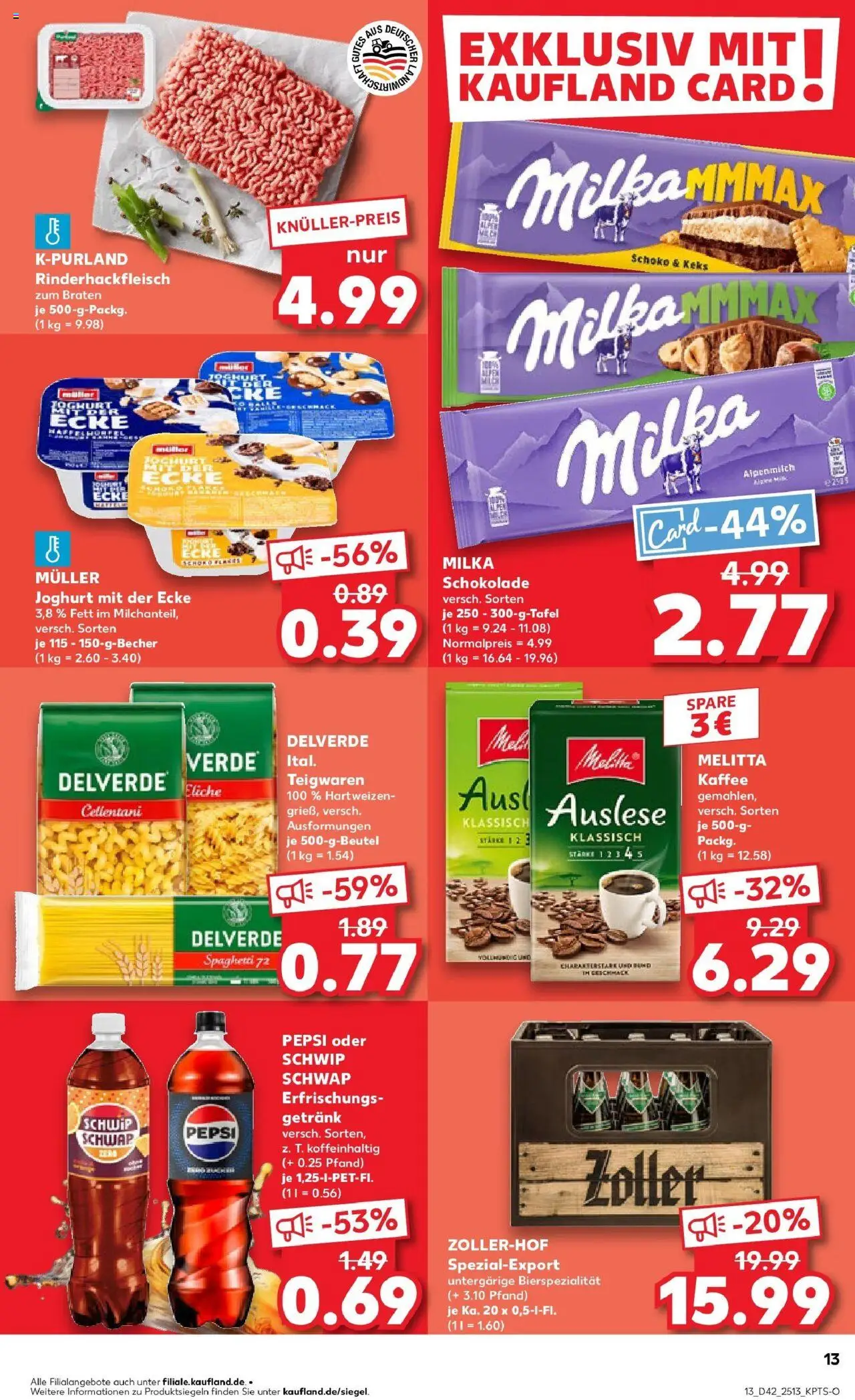 Kaufland prospekt Bad Saulgau	 – gültig ab 19.10.2025 | Seite: 13 | Produkte: Melitta kaffee, Joghurt, Milka, Pasta