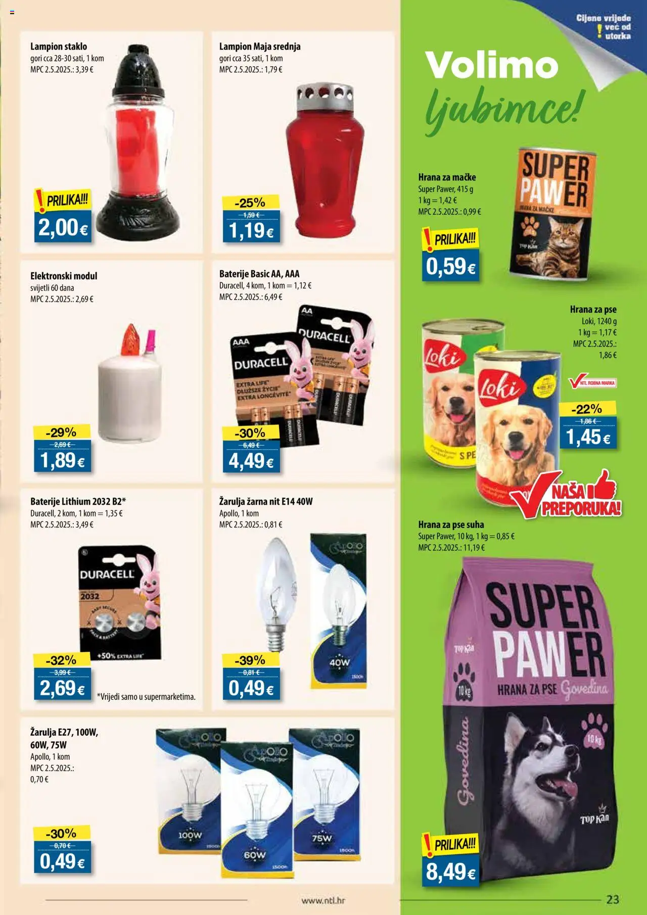 NTL katalog | vrijedi od 30.07.2025 | Stranica: 23 | Proizvodi: Hrana za pse, Govedina, Baterije, Hrana za mačke