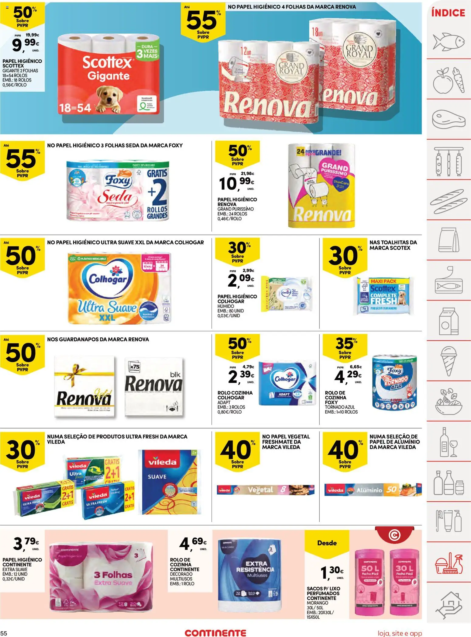 Continente Semanal Continente Bom Dia │ válido de 24.03.2026 | Página: 55 | Produtos: Papel higiénico, Guardanapos, Papel de alumínio