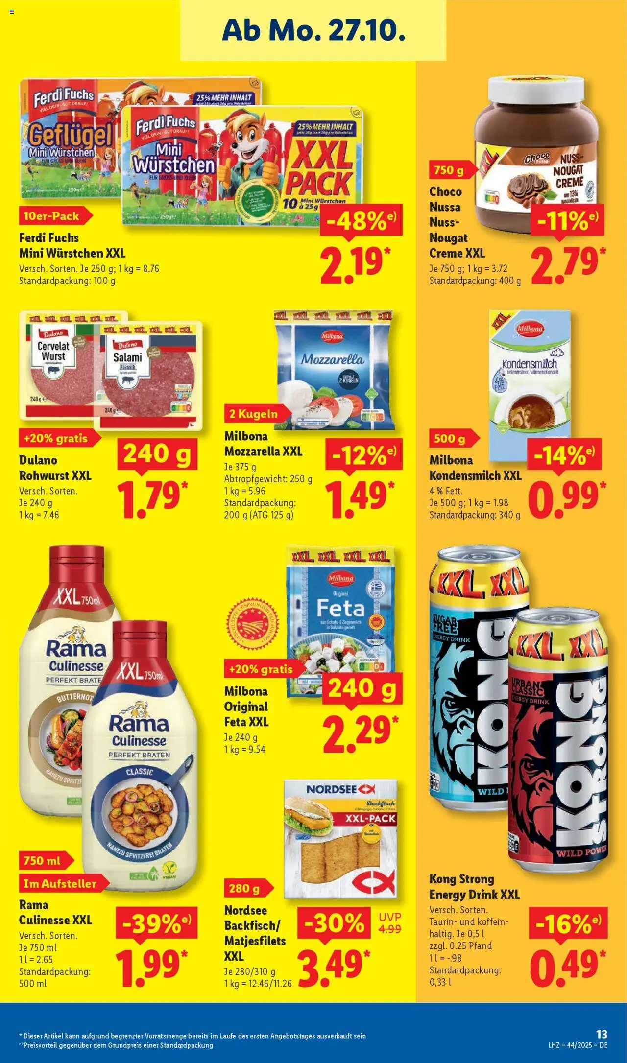 Lidl Prospekt Gundelsheim – gültig ab 27.10.2025 | Seite: 29 | Produkte: Energy, Mozzarella, Wurst, Salami