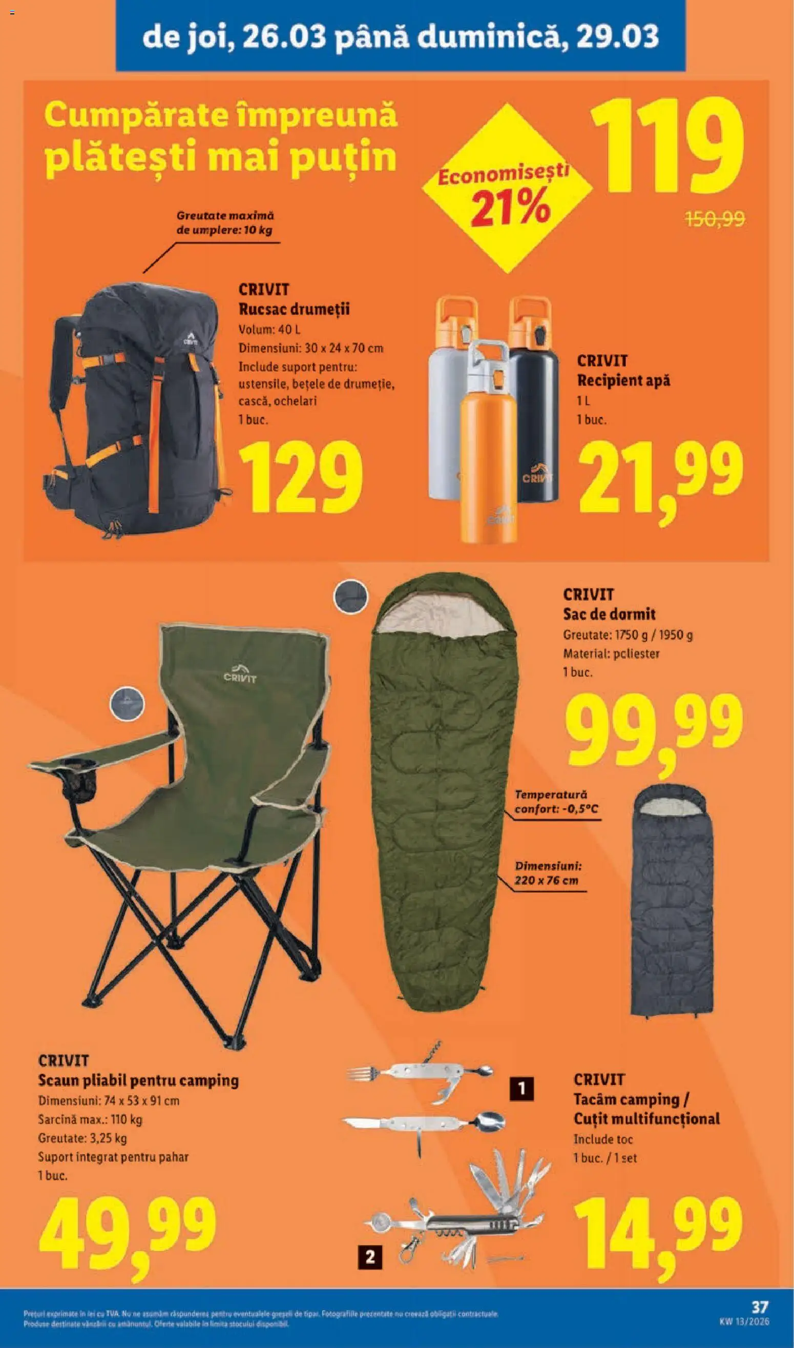 Noul catalog Lidl – valabil de la 23.03.2026 | Pagină: 37 | Produse: Ochelari, Cuțit, Apă, Rucsac