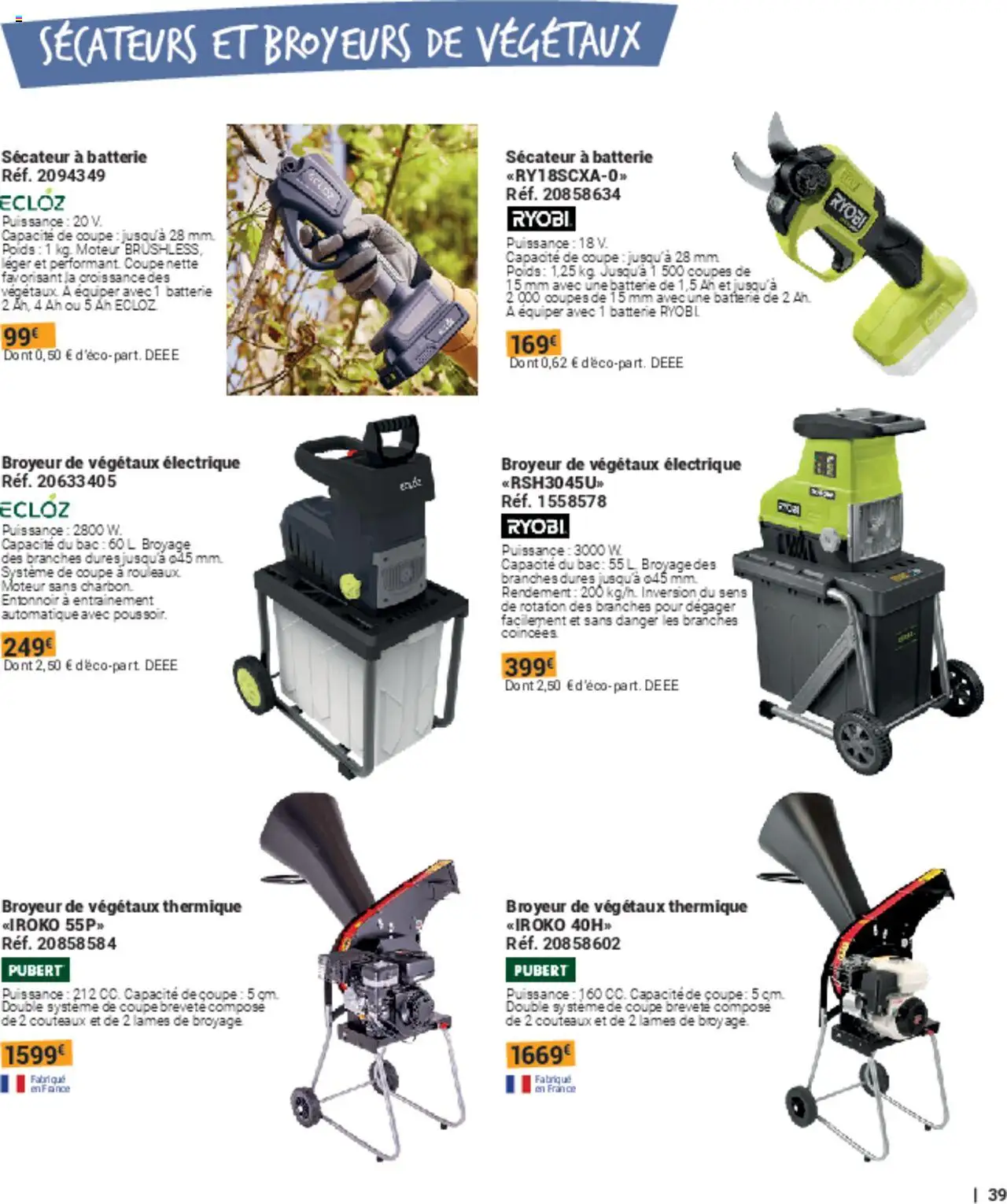  | Page: 39 | Produits: Poids, Broyeur, Sécateur, Batterie