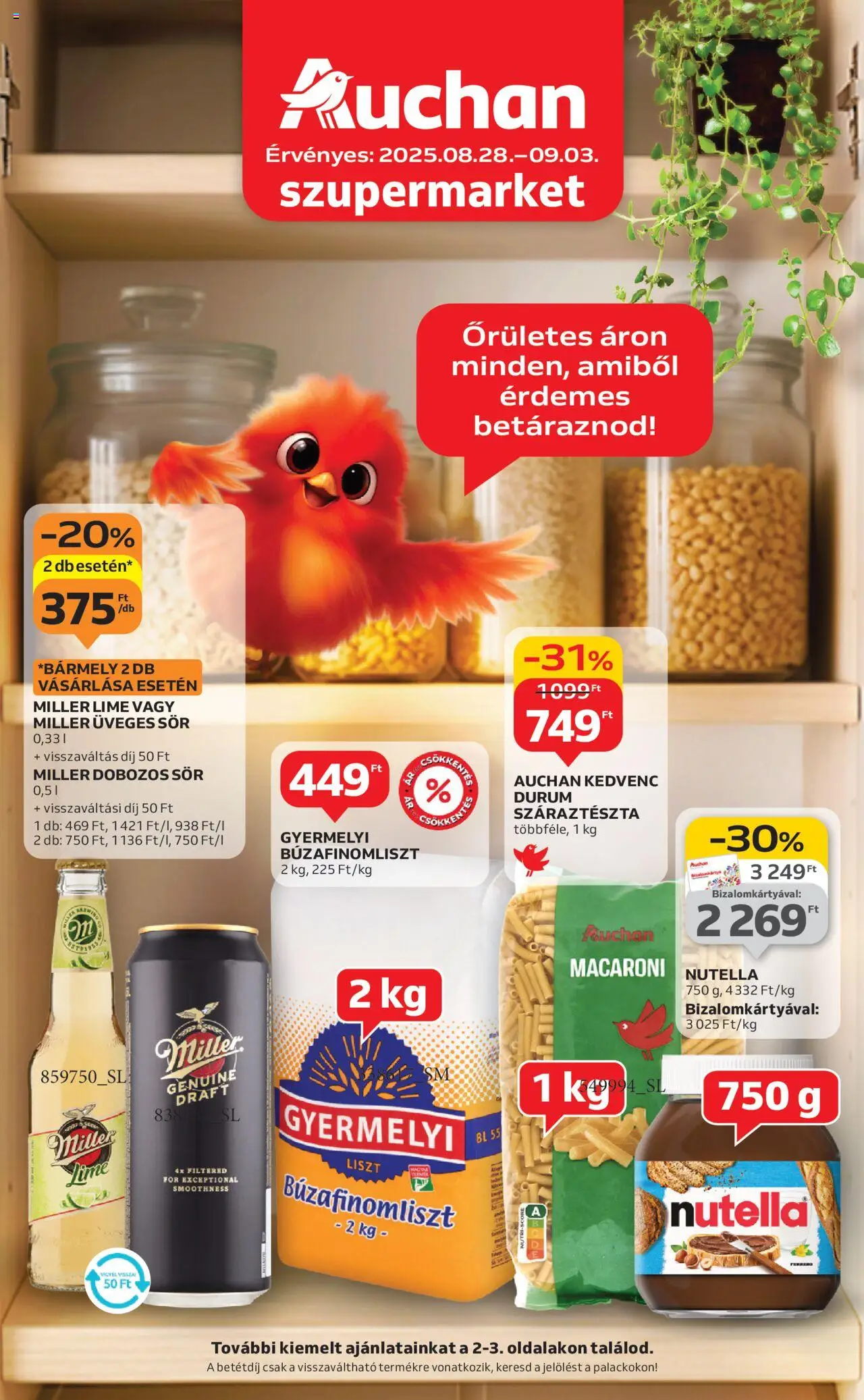 Auchan akciós ujság - amely érvényes a következő dátumtól: 28.08.2025 | Oldal: 1 | Termékek: Lime, Nutella, Sör, Száraztészta