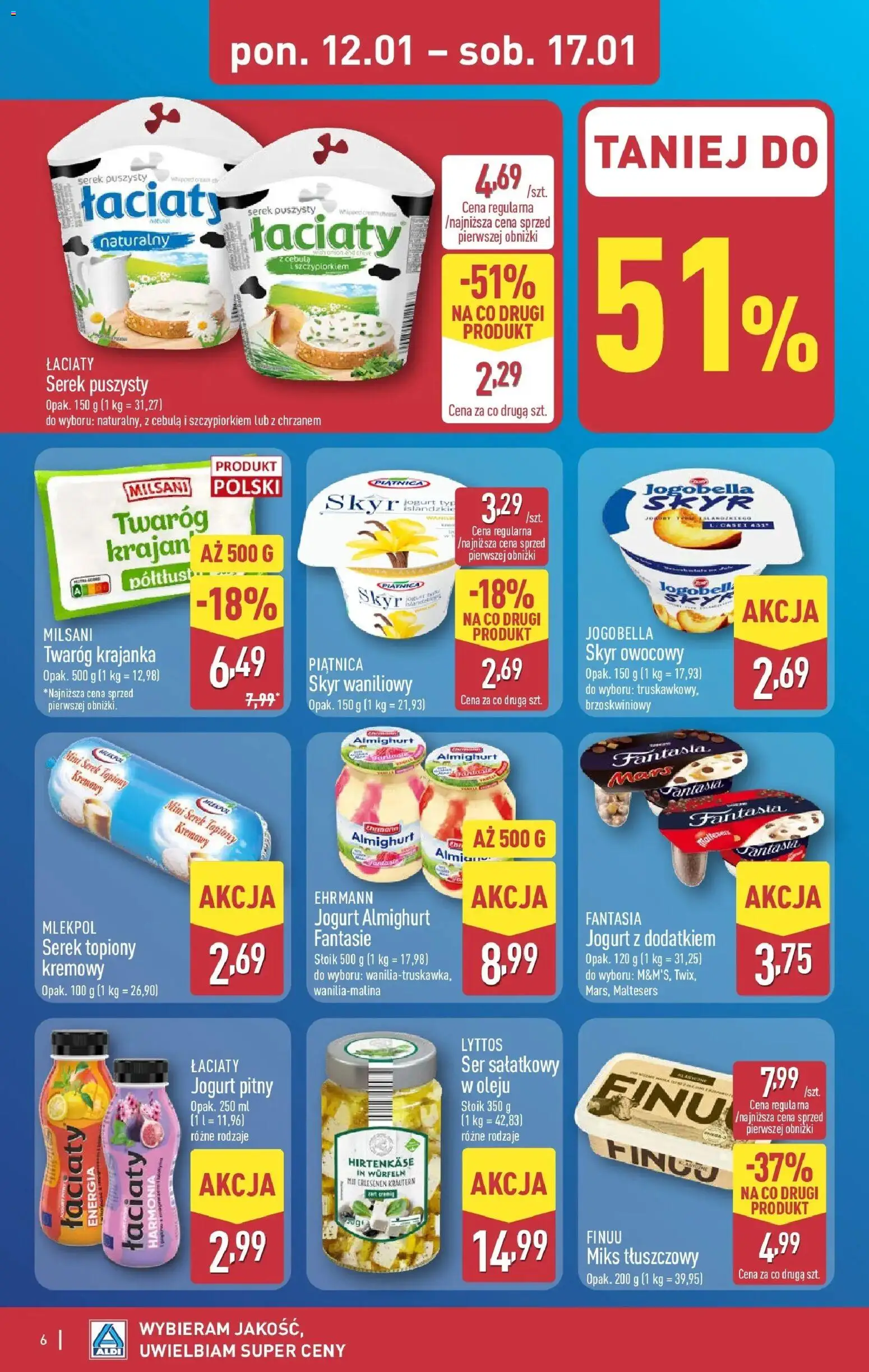 Aldi Gazetka od 12.01.2026 | Strona: 6 | Produkty: Skyr waniliowy, Maltesers, Ser, Skyr