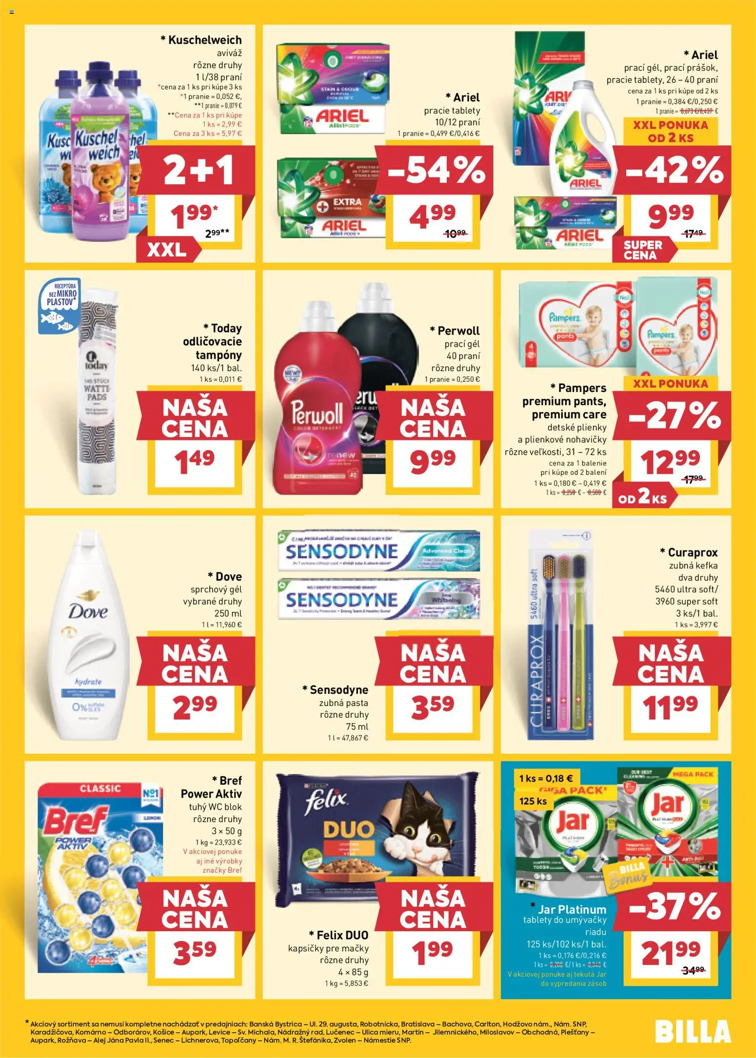 Nové Billa akcie – leták je platný od 12.11.2025 | Strana: 19 | Produkty: Zubná kefka, Felix, Perwoll, Jar
