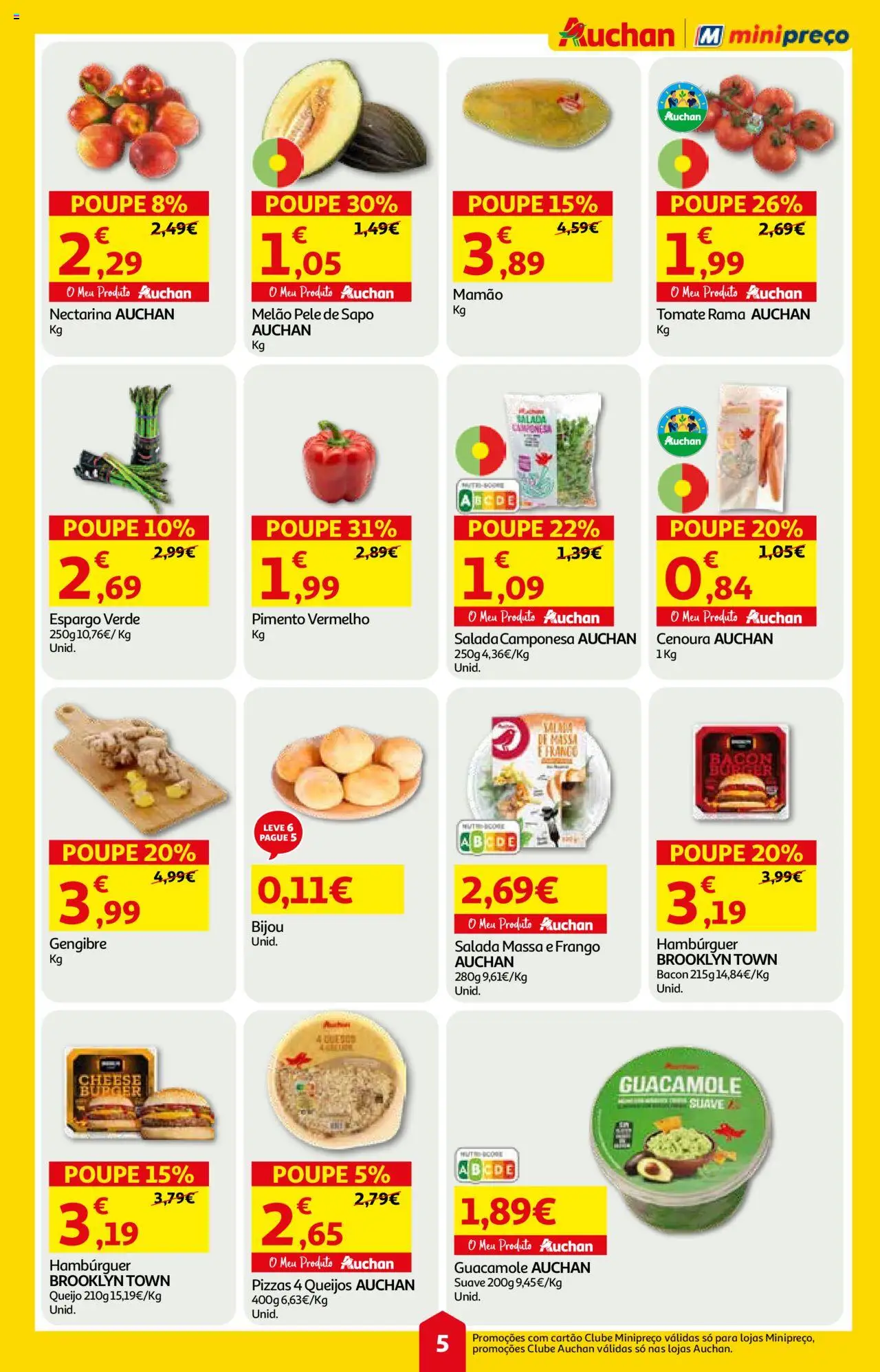 Auchan folheto │ válido de 07.08.2025 | Página: 5 | Produtos: Bacon, Queijo, Tomate, Salada