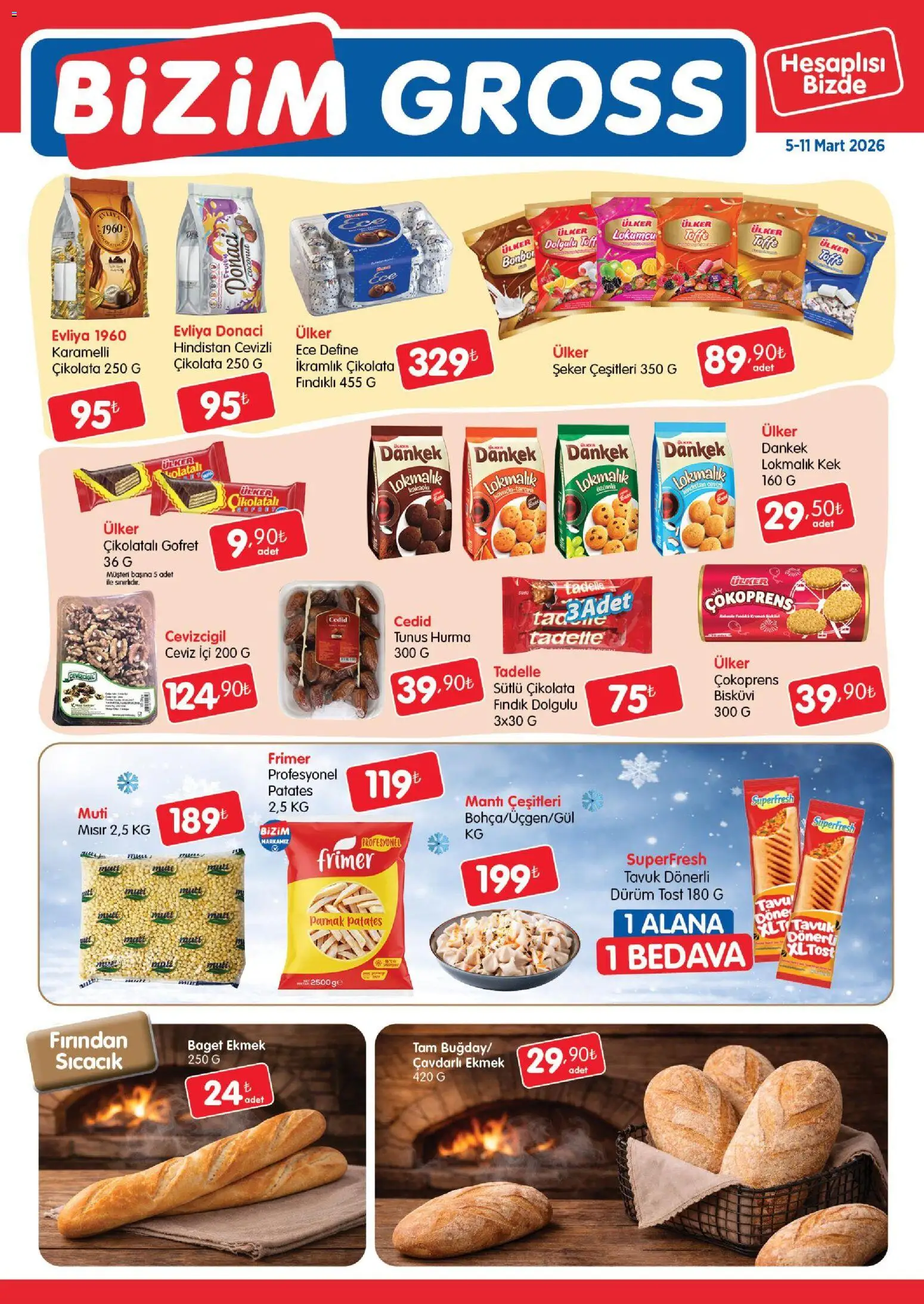 Bizim Toptan - Bizim Gross Fırsat Bülteni - 05.03.2026 tarihinden itibaren geçerlidir | Sayfa: 2 | Ürünler: Ekmek, Çikolata, Şeker, Hurma