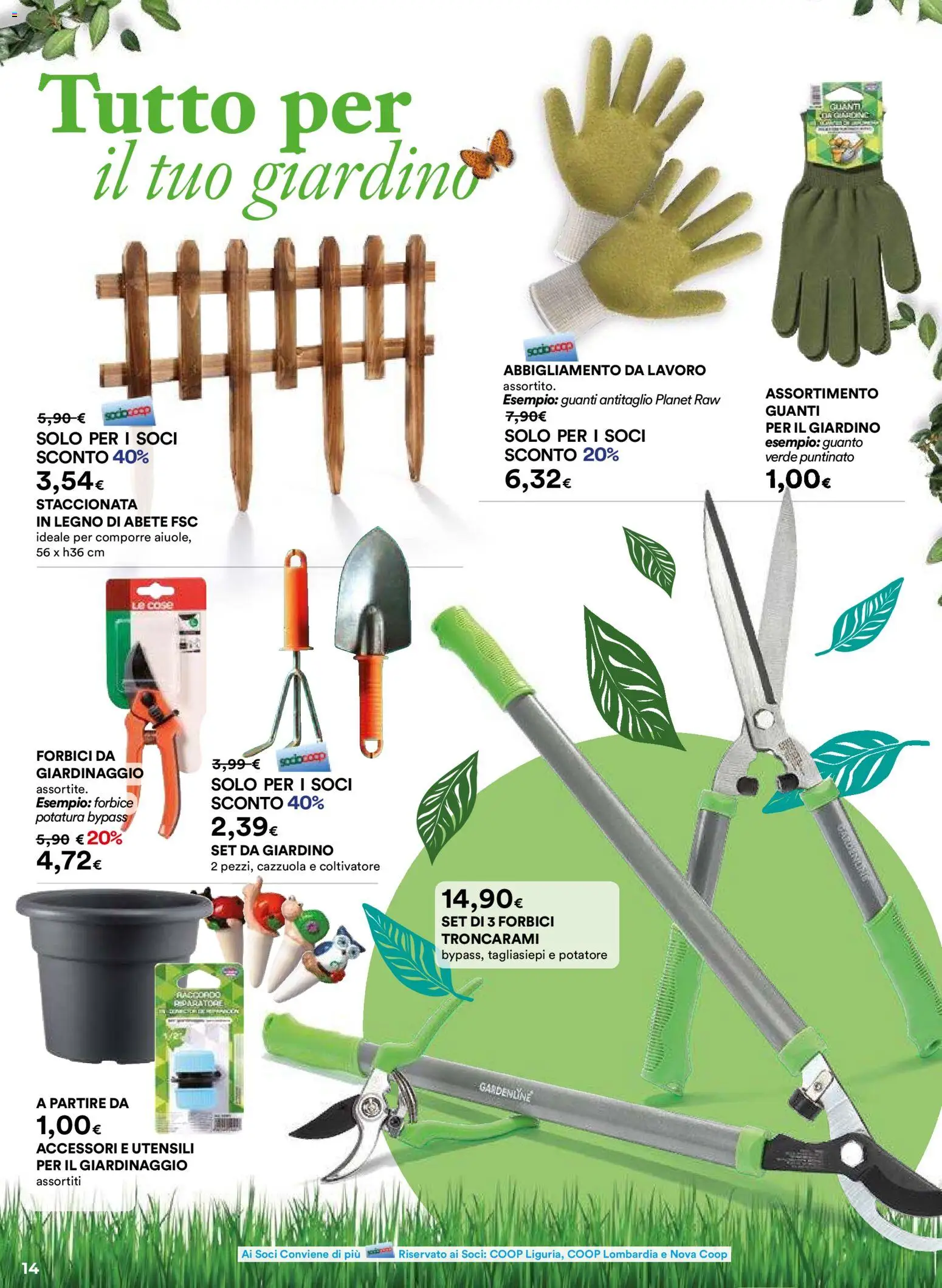 Volantino Ipercoop del 26.02.2026 | Pagina: 14 | Prodotti: Guanti, Tagliasiepi, Set da giardino, Forbice