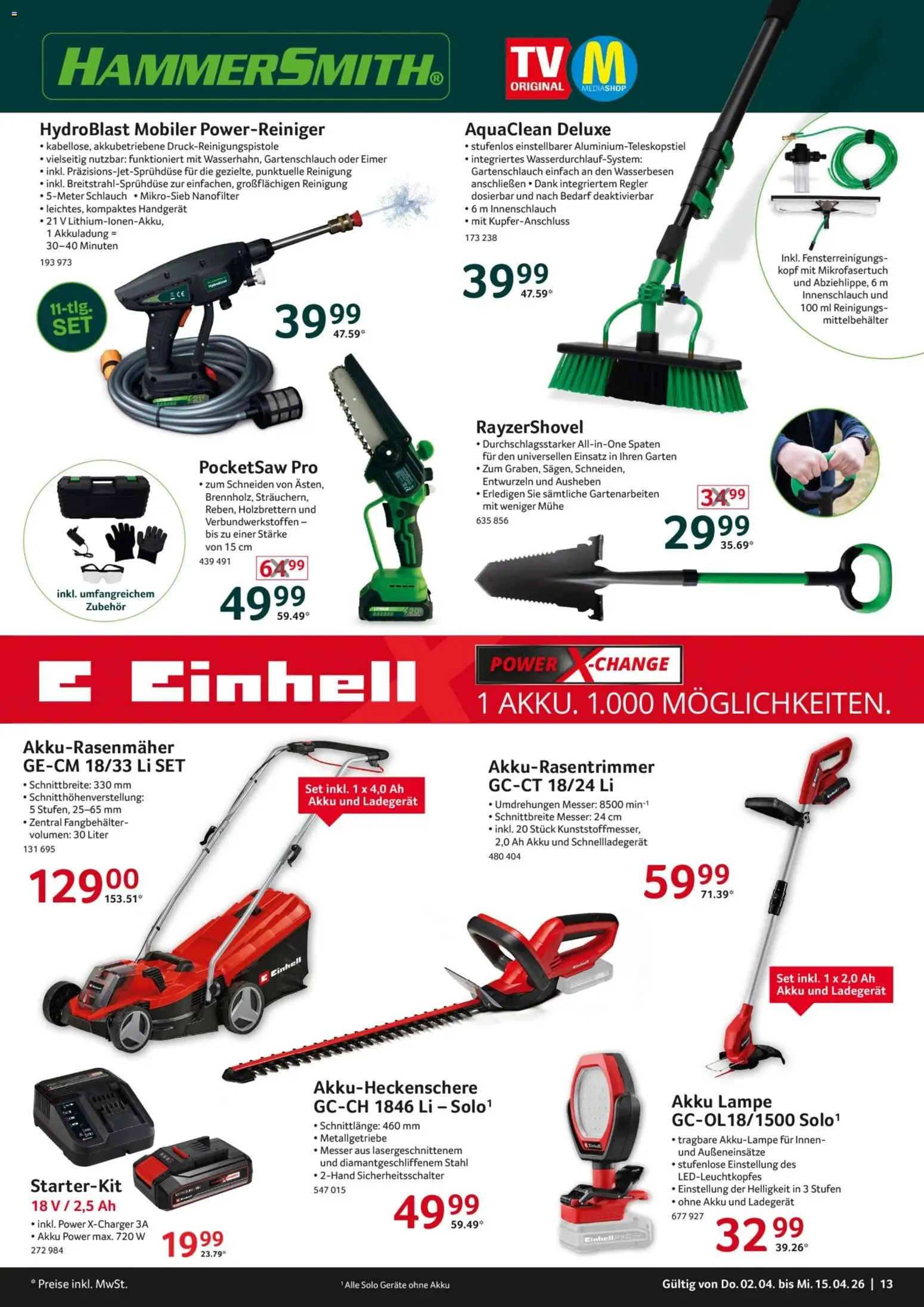 Selgros Garten & Freizeit – gültig ab 02.04.2026 | Seite: 13 | Produkte: Lampe, Ladegerät, TV