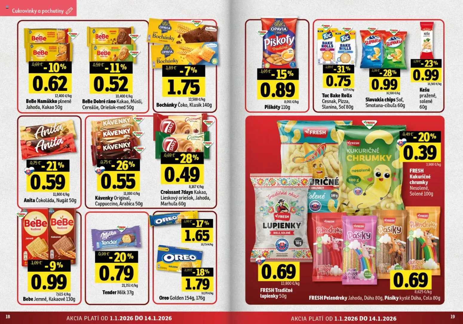 Nové Fresh akcie – leták je platný od 01.01.2026 | Strana: 10 | Produkty: BeBe Dobré ráno, Jahody, Soľ, Kakao
