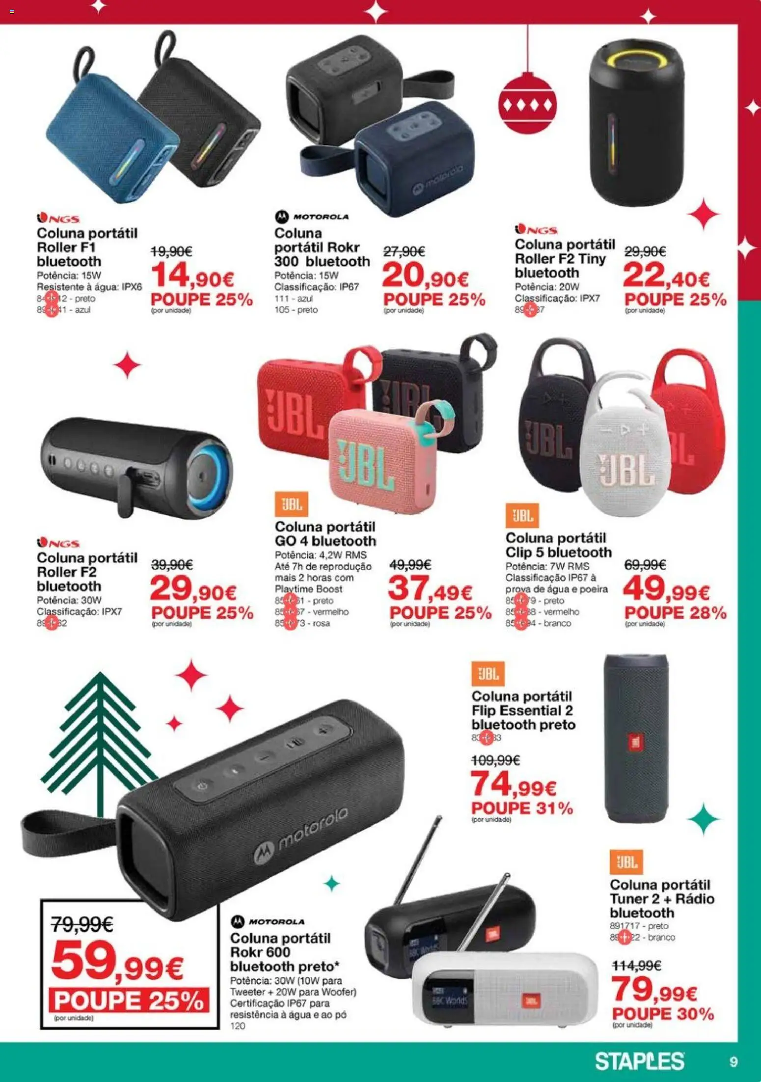 Staples - Folheto Natal 2025 │ válido de 03.12.2025 | Página: 9 | Produtos: Agua, Rádio, Pó