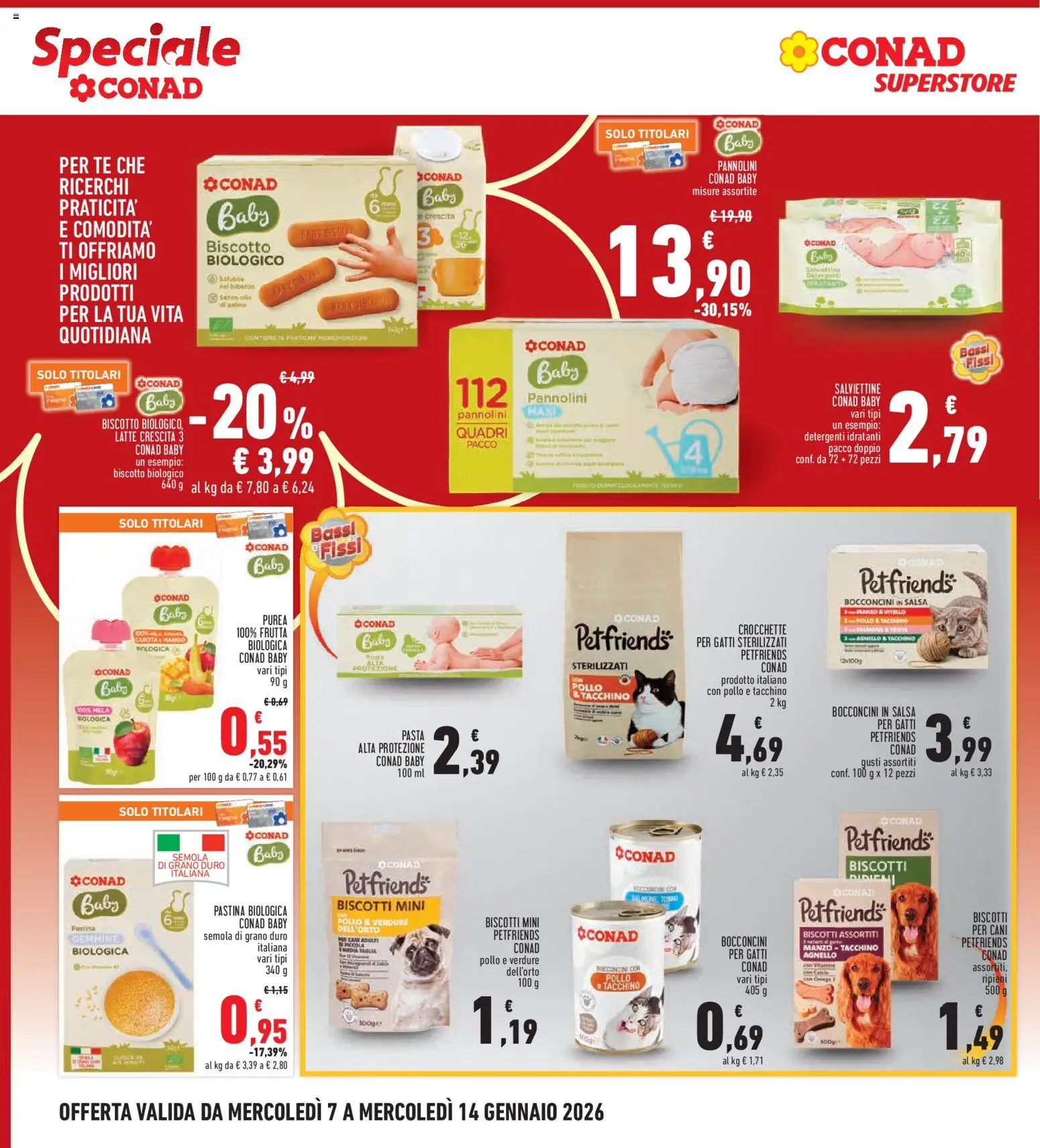 Volantino Conad del 07.01.2026 | Pagina: 6 | Prodotti: Pannolini, Manzo, Pasta, Agnello