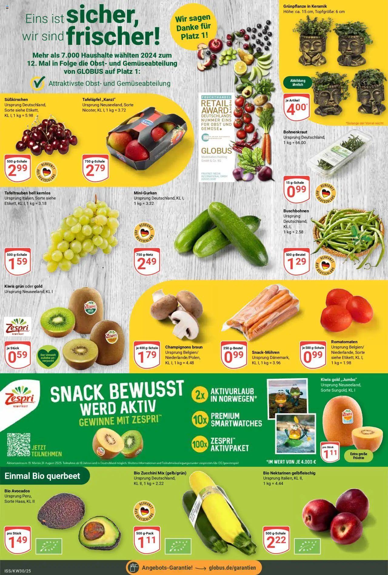 Globus Prospekt 	 - gültig ab dem 21.07.2025 | Seite: 5 | Produkte: Champignons, Gemüse, Obst, Zucchini