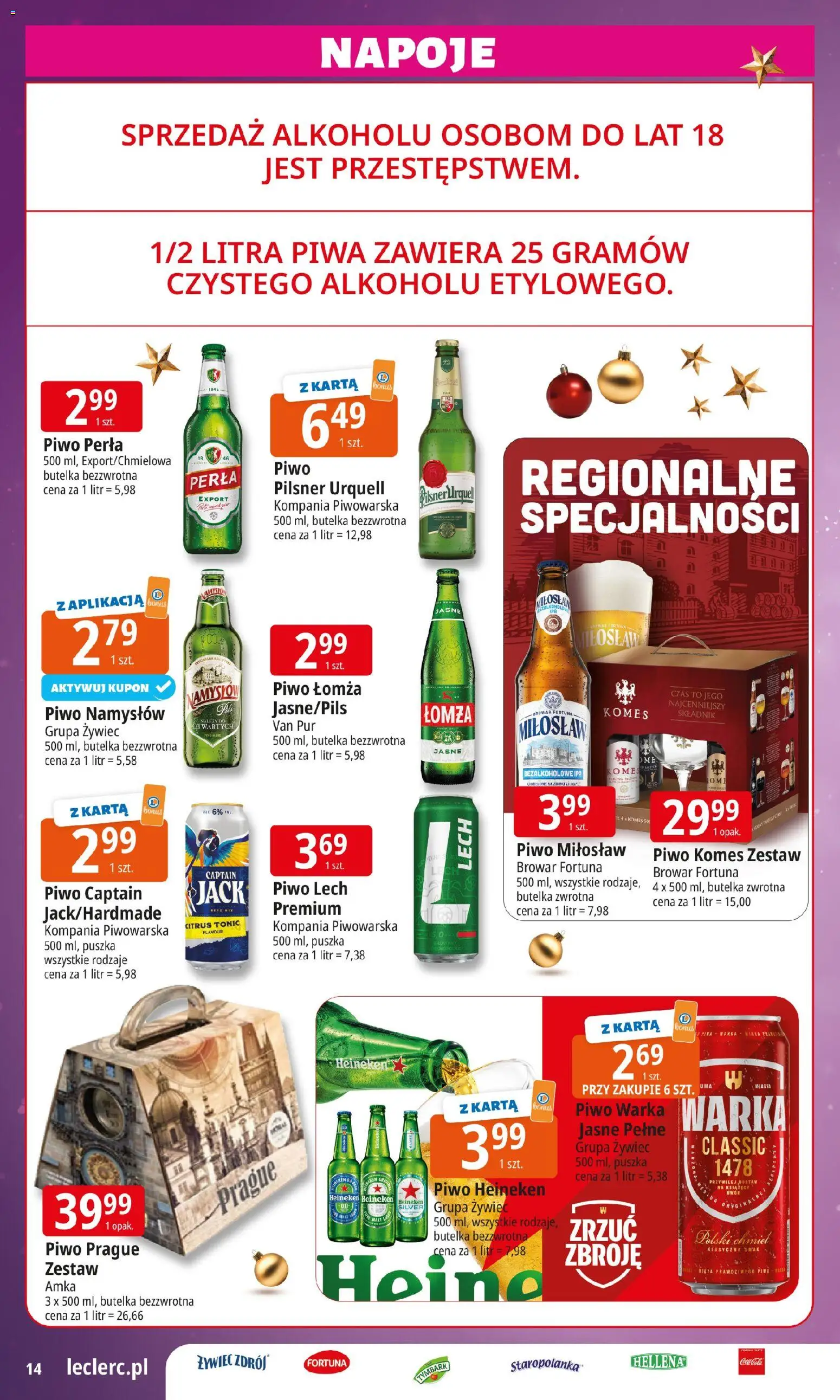 E.Leclerc Gazetka - Warszawa Jerozolimskie od 15.12.2025 | Strona: 14 | Produkty: Piwo perła, Warka, Piwo Warka, Piwo