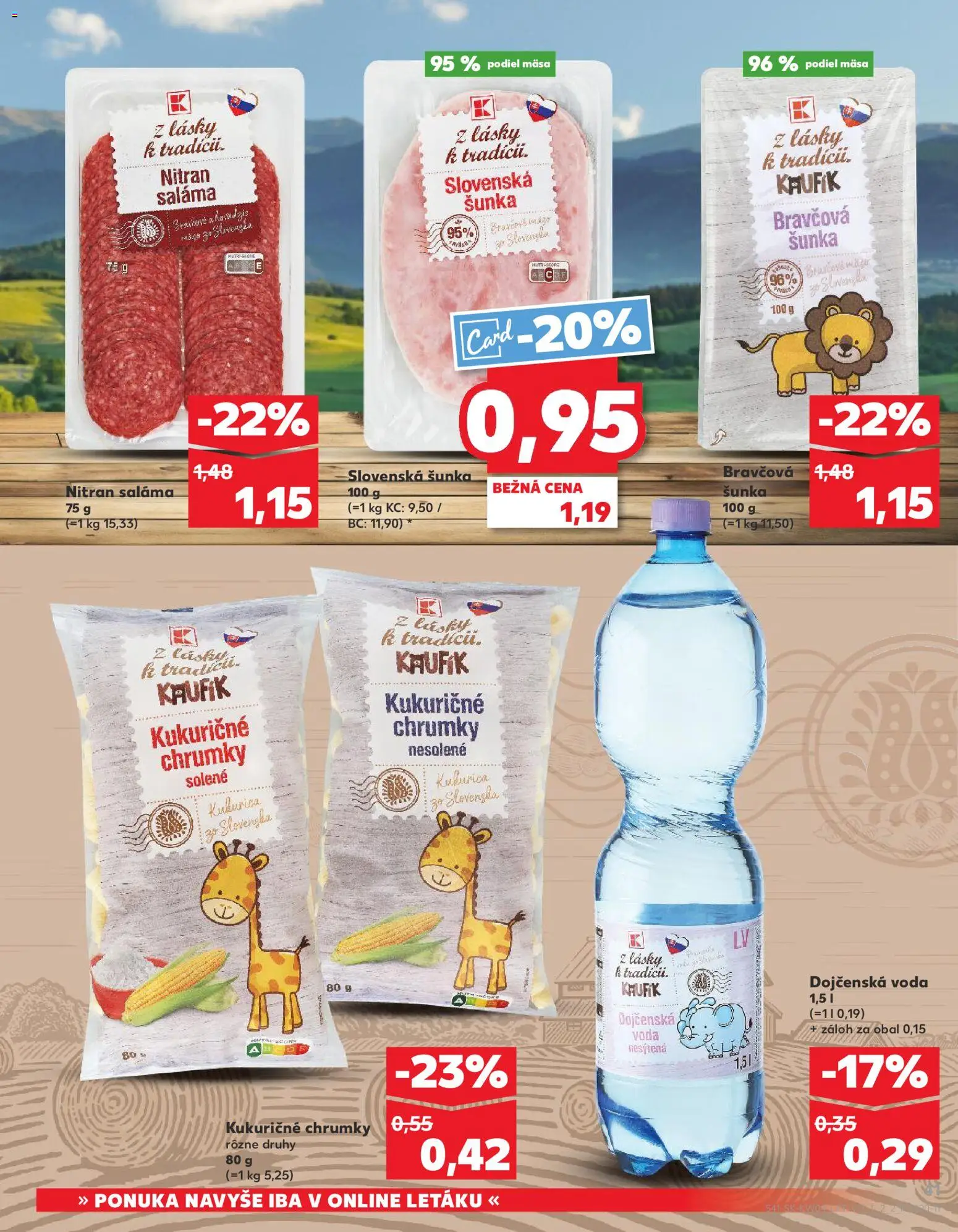 Nové Kaufland akcie – leták je platný od 22.01.2026 | Strana: 41 | Produkty: Saláma, Šunka, Voda, Kukurica