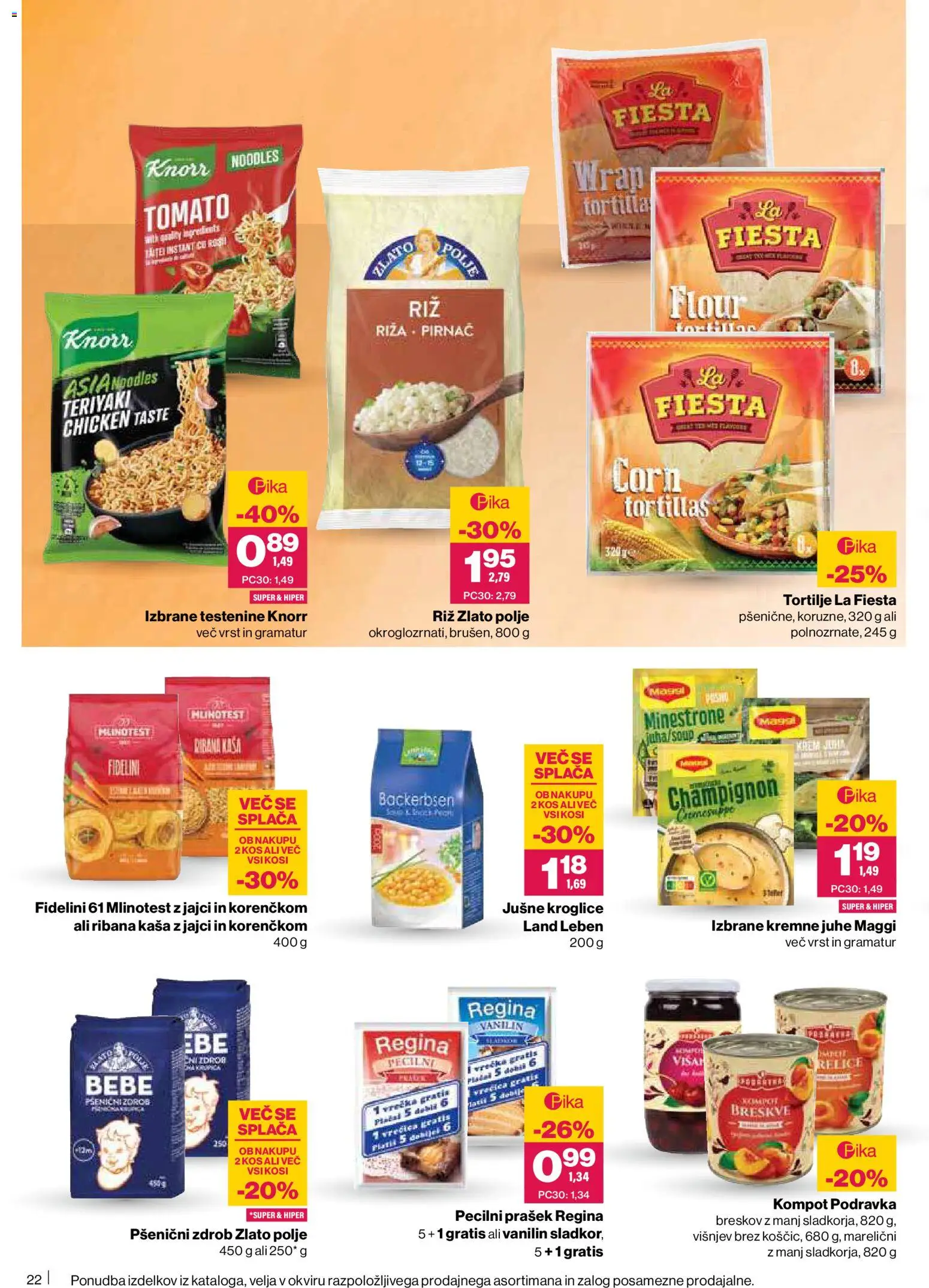 Novi Mercator katalog ponudbe – veljaven od 05.02.2026 | Stran: 22 | Izdelki: Zdrob, Kos, Riz, Testenine
