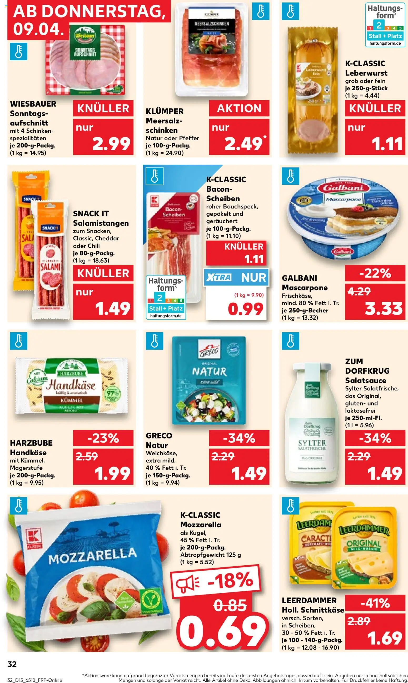 Kaufland Prospekt Köln	 – gültig ab 09.04.2026 | Seite: 32 | Produkte: Mozzarella, Pfeffer, Salami, Frischkase