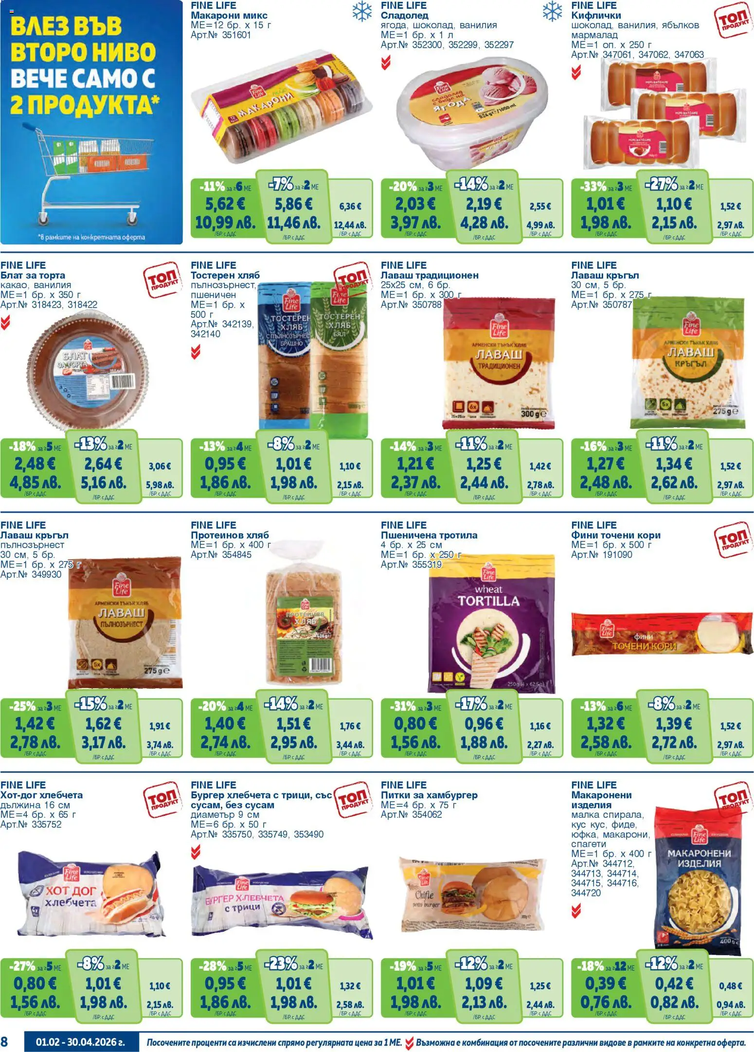 {H1} | Страница: 8 | Продукти: Хляб, Точени кори, Торта, Брашно