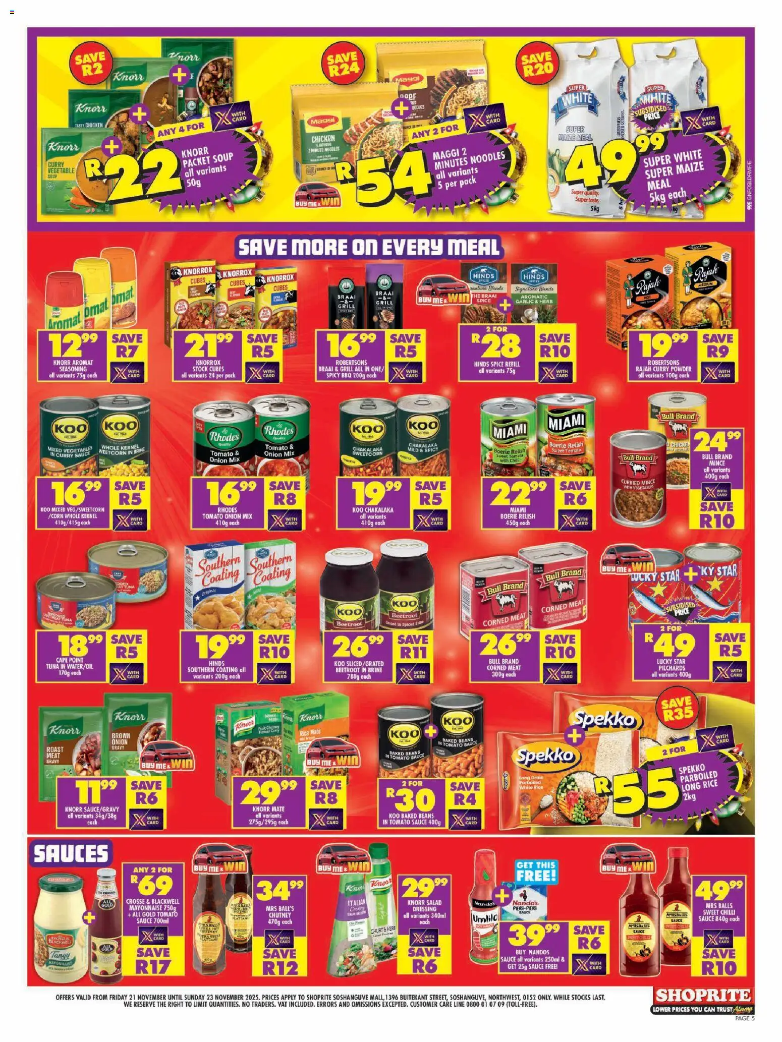New Shoprite catalogue – valid from 21.11.2025 | Page: 5 | Products: Baked beans, Powder, Seasoning, Aromat