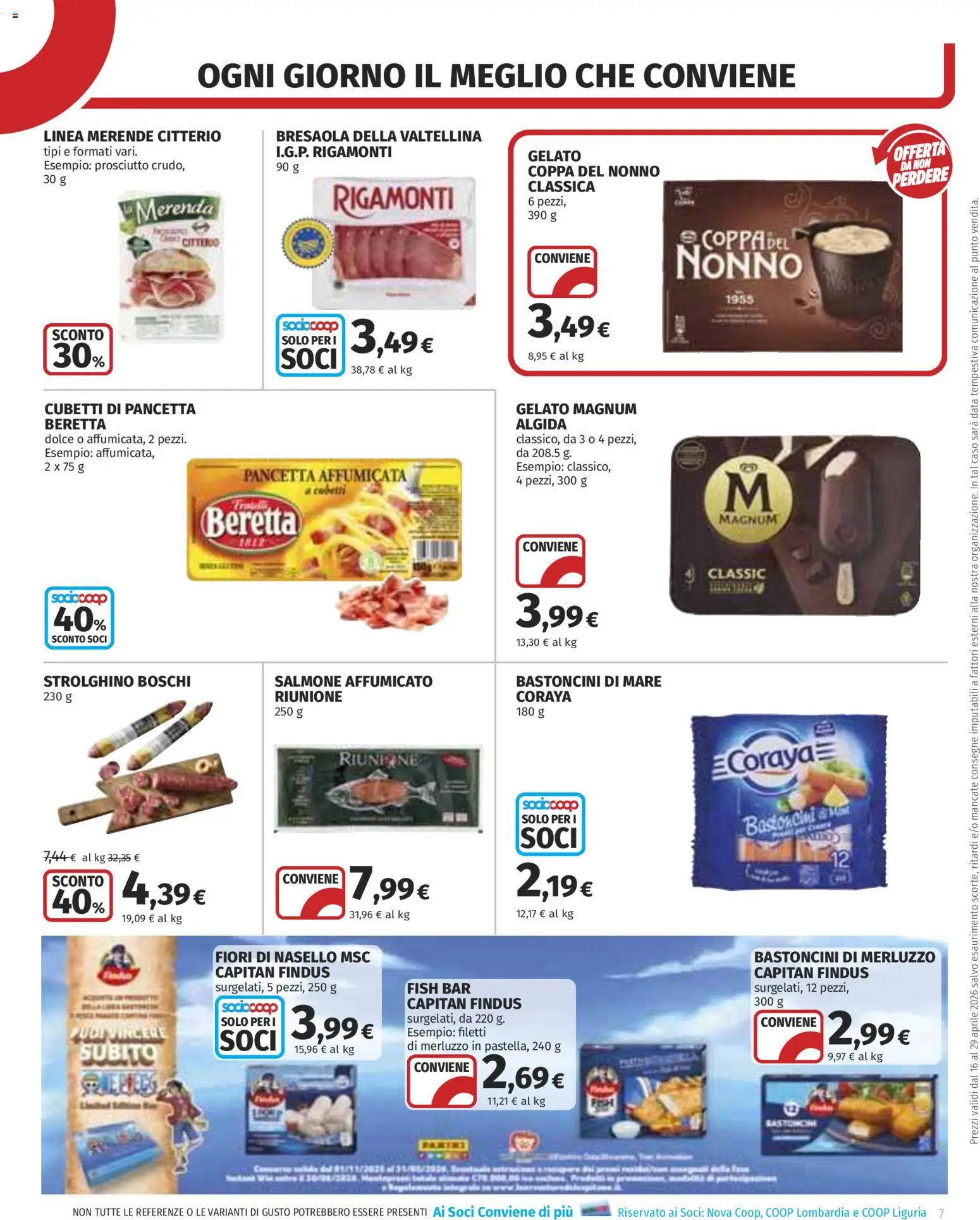 Volantino COOP del 16.04.2026 | Pagina: 7 | Prodotti: Salmone, Merluzzo, Bresaola, Gelato