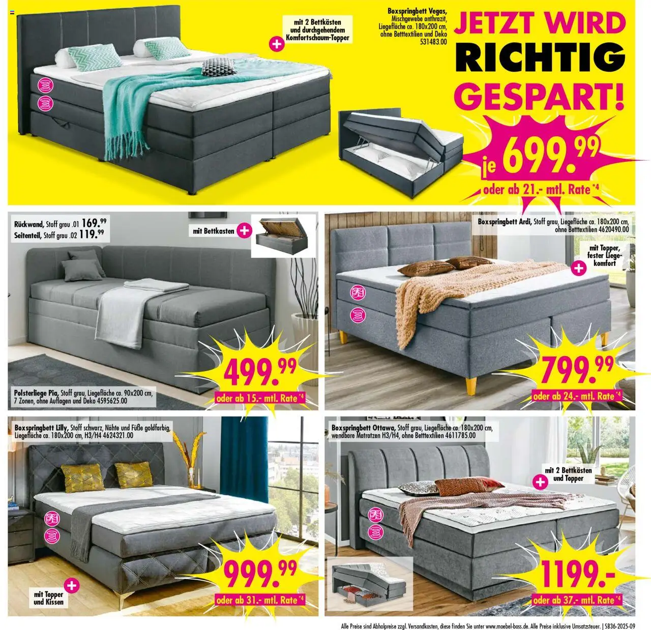 SB Möbel Boss Prospekt Bielefeld	 - gültig ab dem 30.08.2025 | Seite: 9 | Produkte: Kissen, Boxspringbett, Liege, Topper