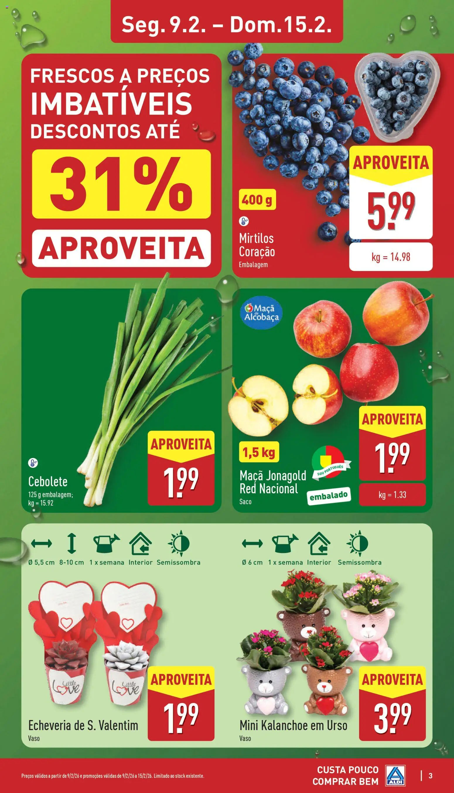 Aldi folheto │ válido de 09.02.2026 | Página: 3 | Produtos: Maça, Vaso, Mirtilos