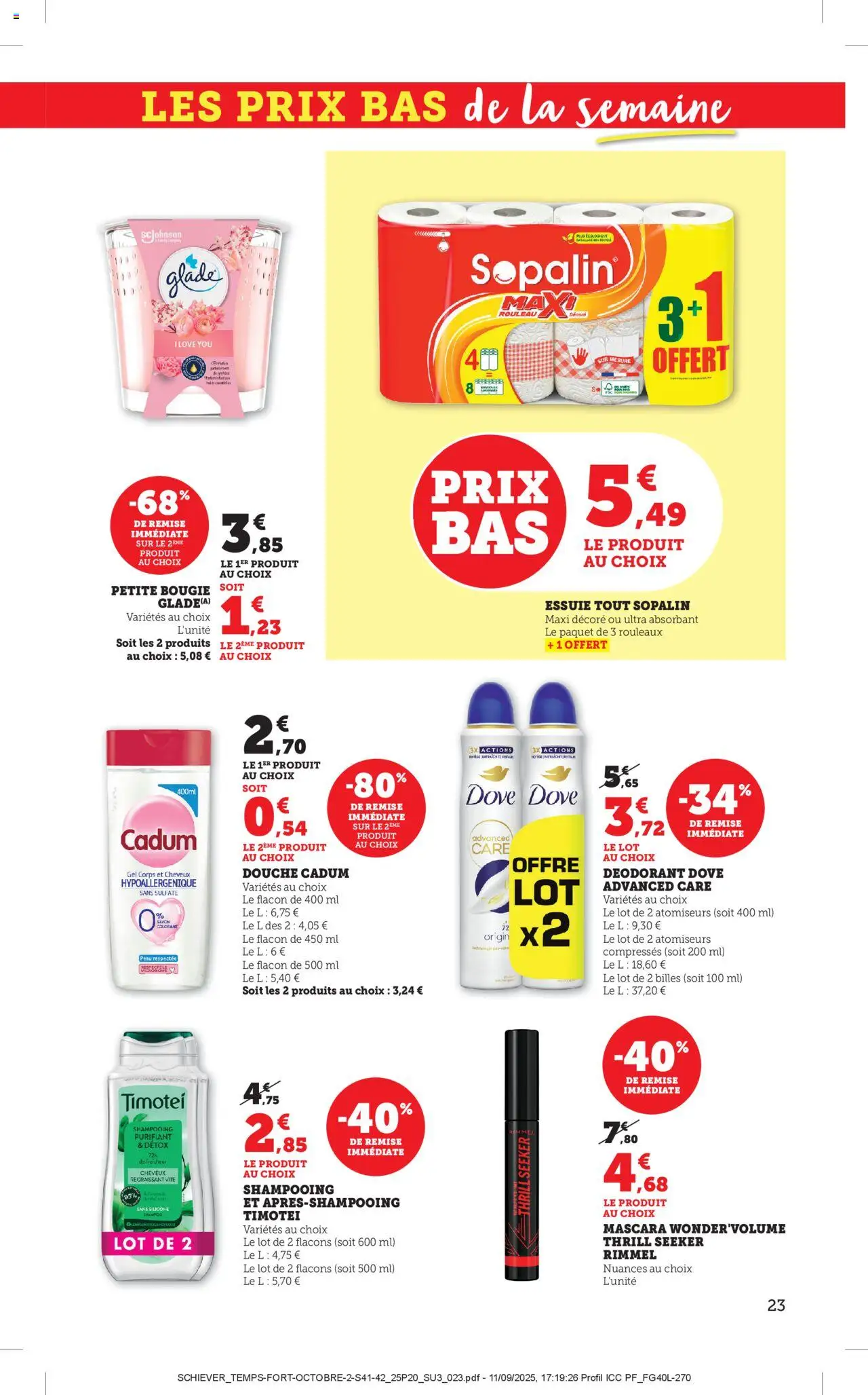 {H1} | Page: 23 | Produits: Mascara, Shampooing, Déodorant, Douche