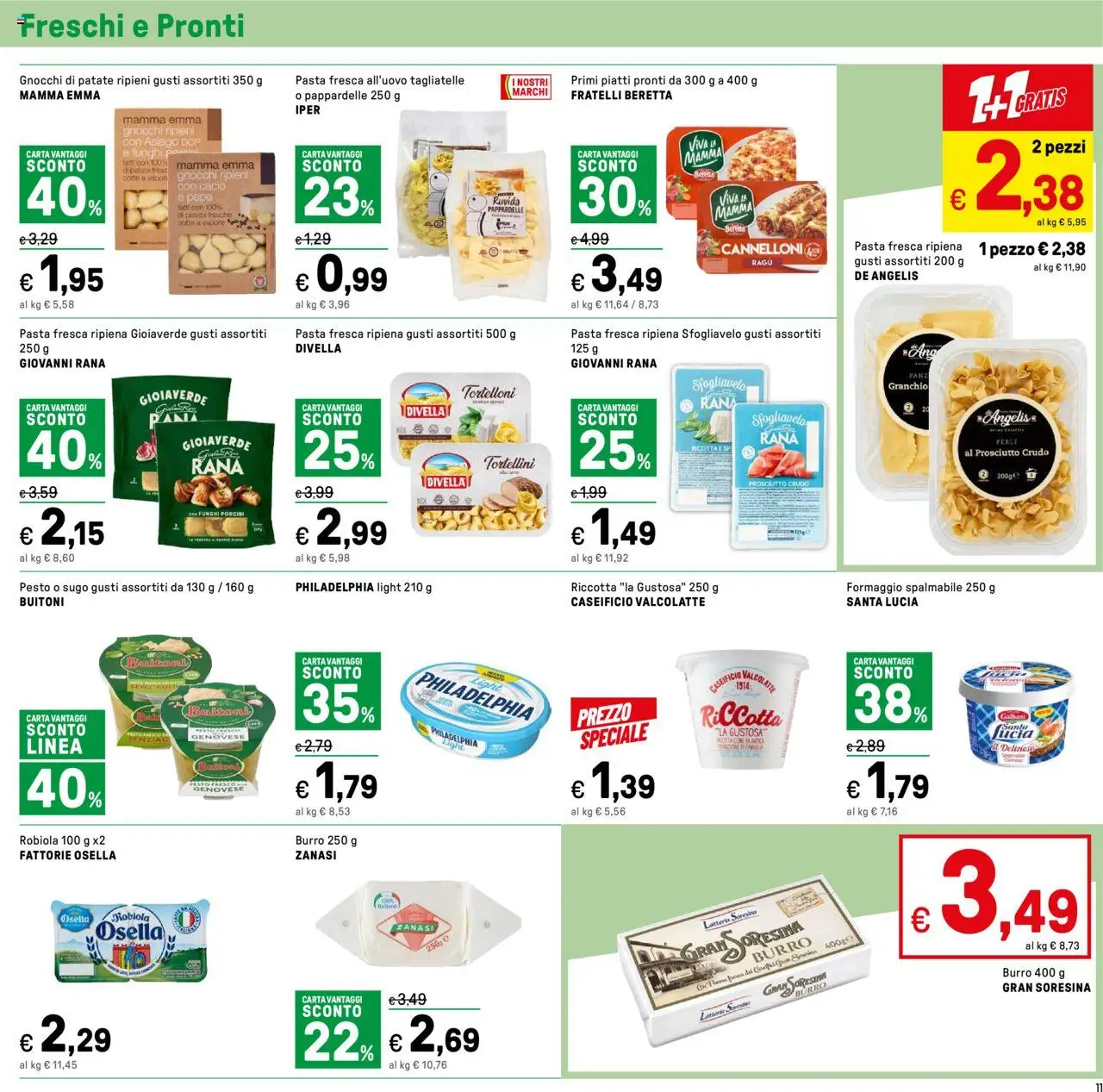 Volantino Iper del 13.10.2025 | Pagina: 11 | Prodotti: Formaggio, Burro, Pasta, Sugo
