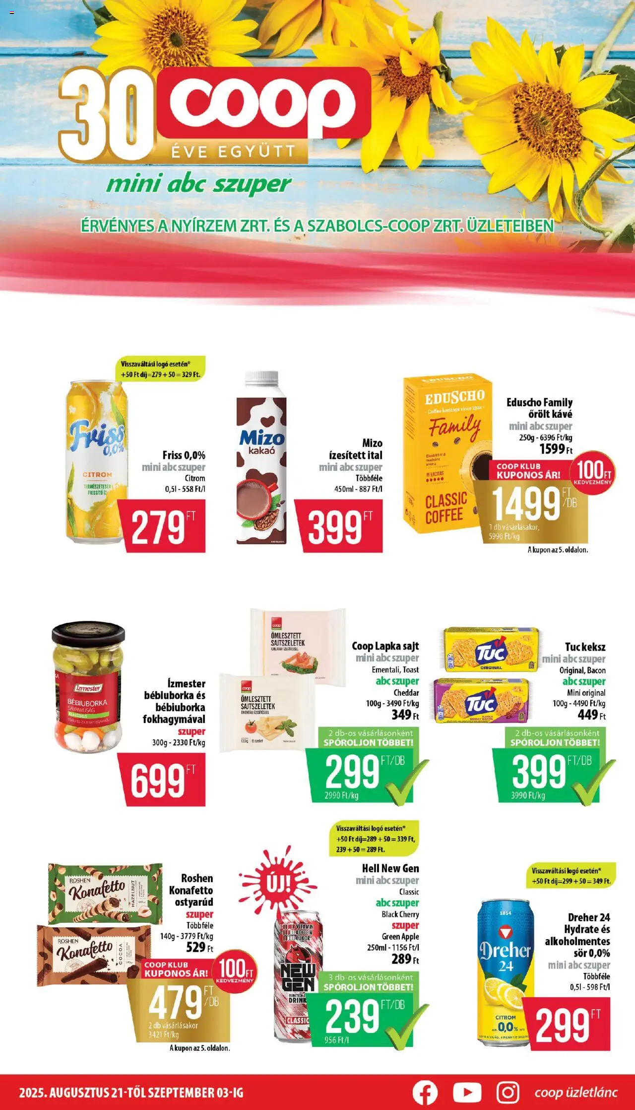 COOP akciós ujság - amely érvényes a következő dátumtól: 21.08.2025 | Oldal: 1 | Termékek: Bacon, Sajt, Sör, Citrom