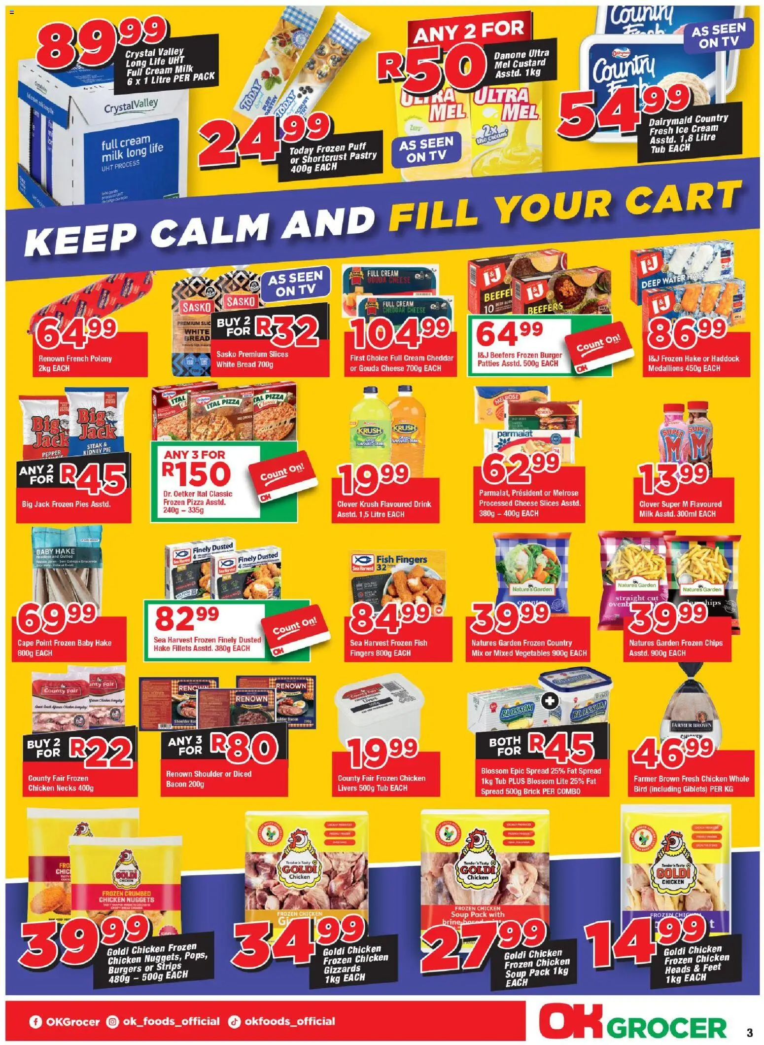 New OK Foods catalogue – valid from 25.03.2026 | Page: 3 | Products: TV, Cheese, Polony, Burgers