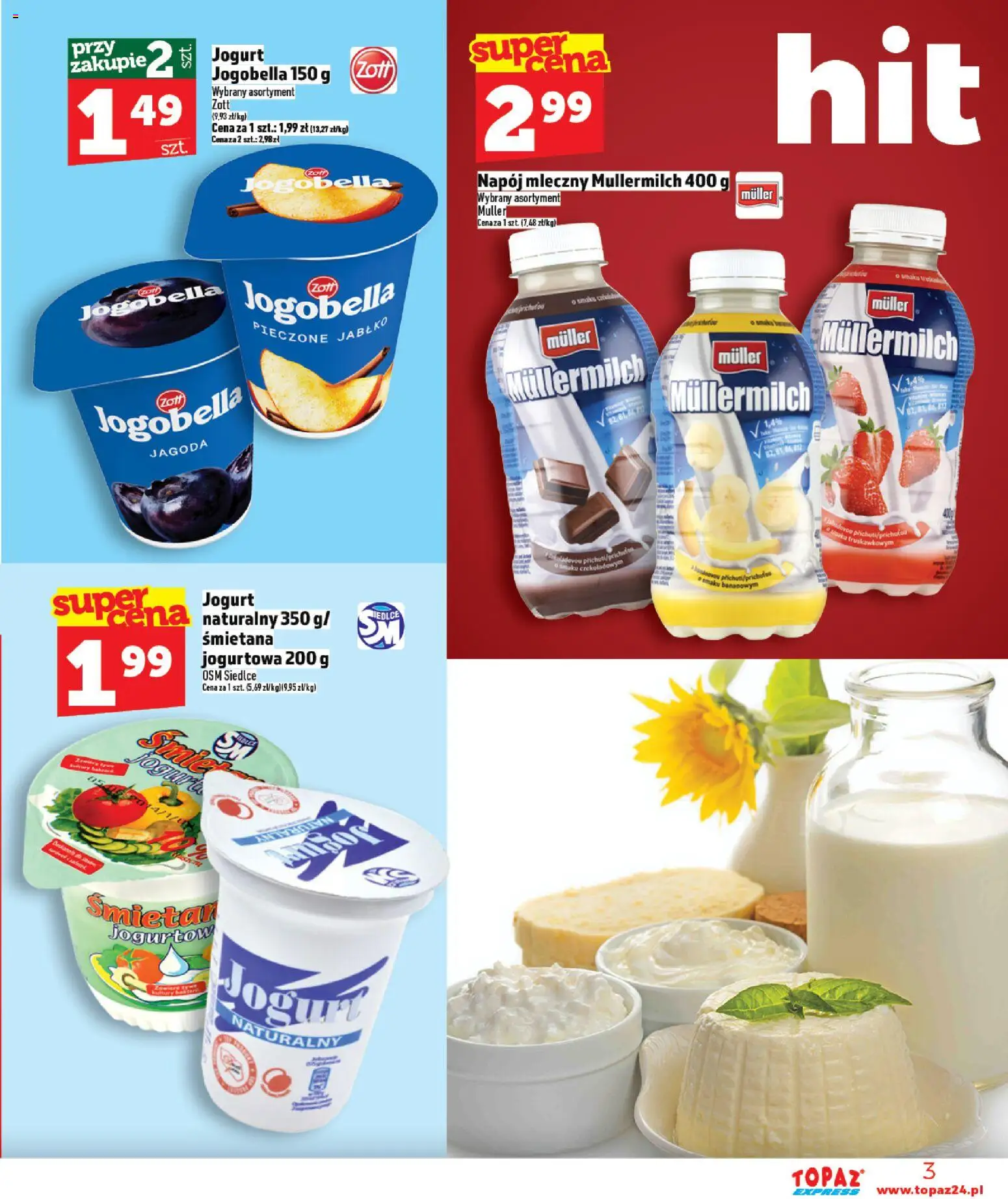 Topaz Gazetka - Express od 26.02.2026 | Strona: 3 | Produkty: Jogurt naturalny, Jogurt, Śmietana
