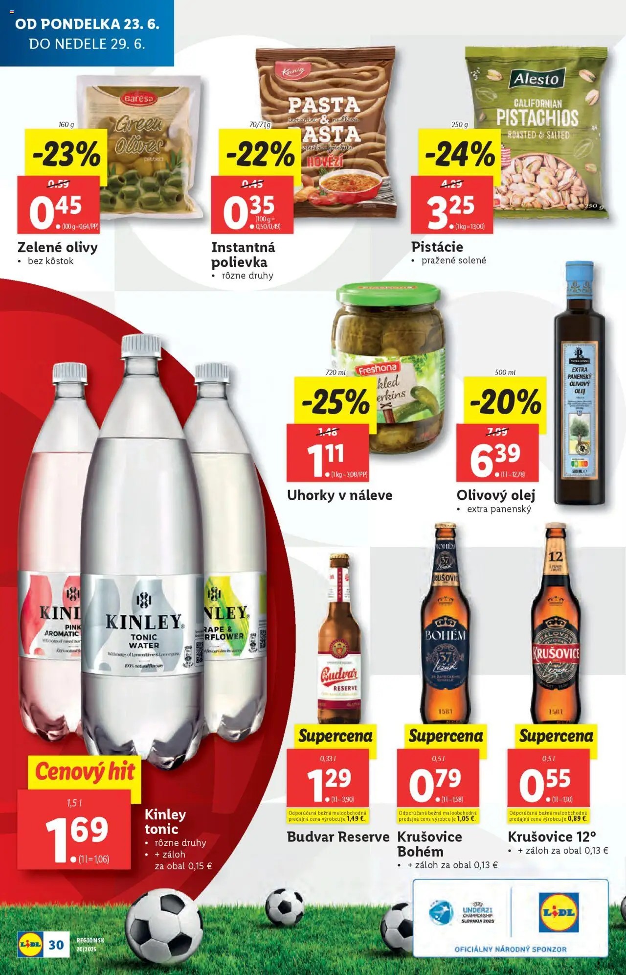 Lidl leták │ platný od 23.06.2025 | Strana: 36 | Produkty: Olivový olej, Budvar, Pistácie, Uhorky