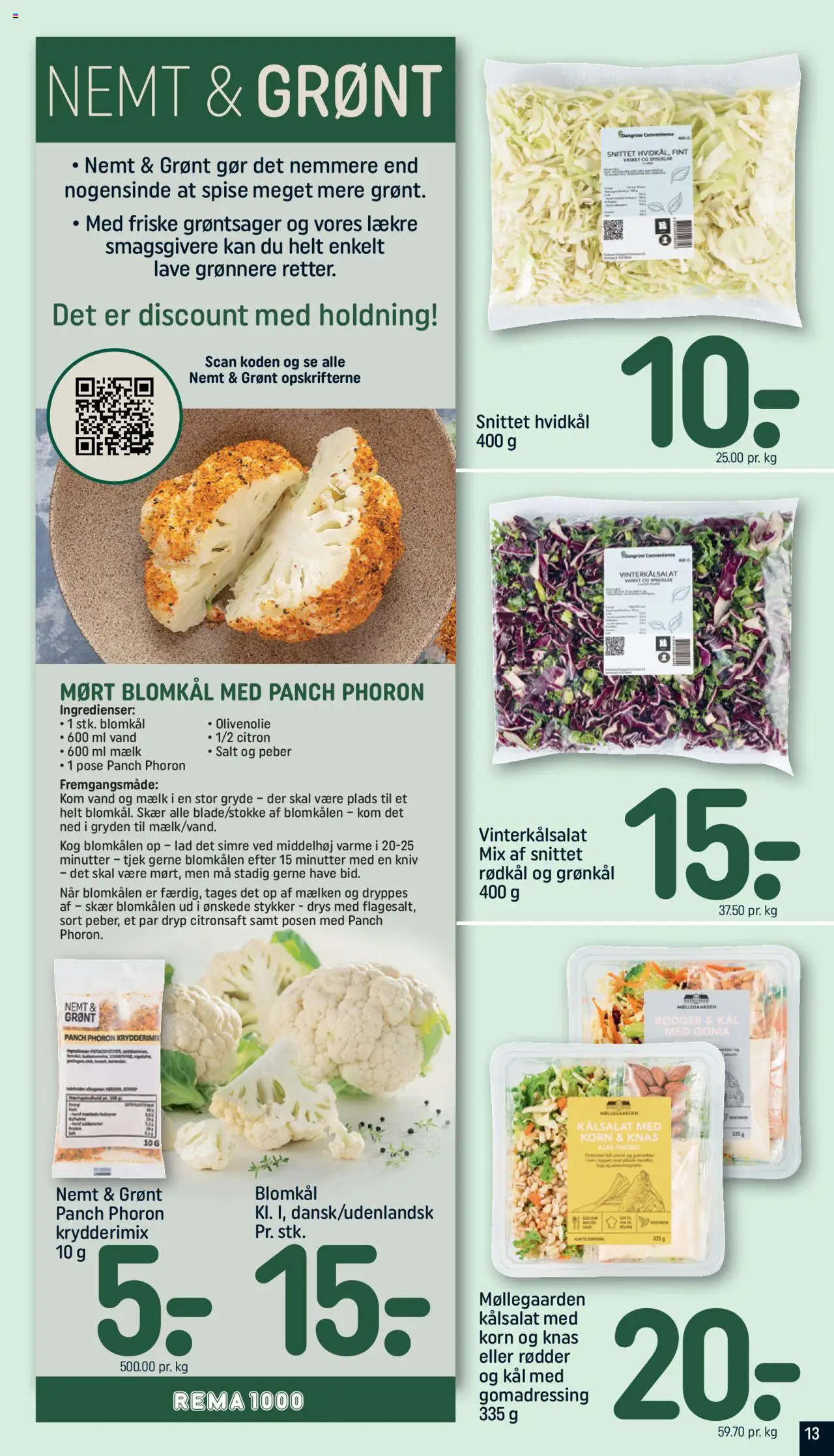 Rema 1000 tilbudsavis – gyldig fra 05.10.2025 | Side: 13 | Produkter: Mælk, Blomkål, Olivenolie, Grønkål